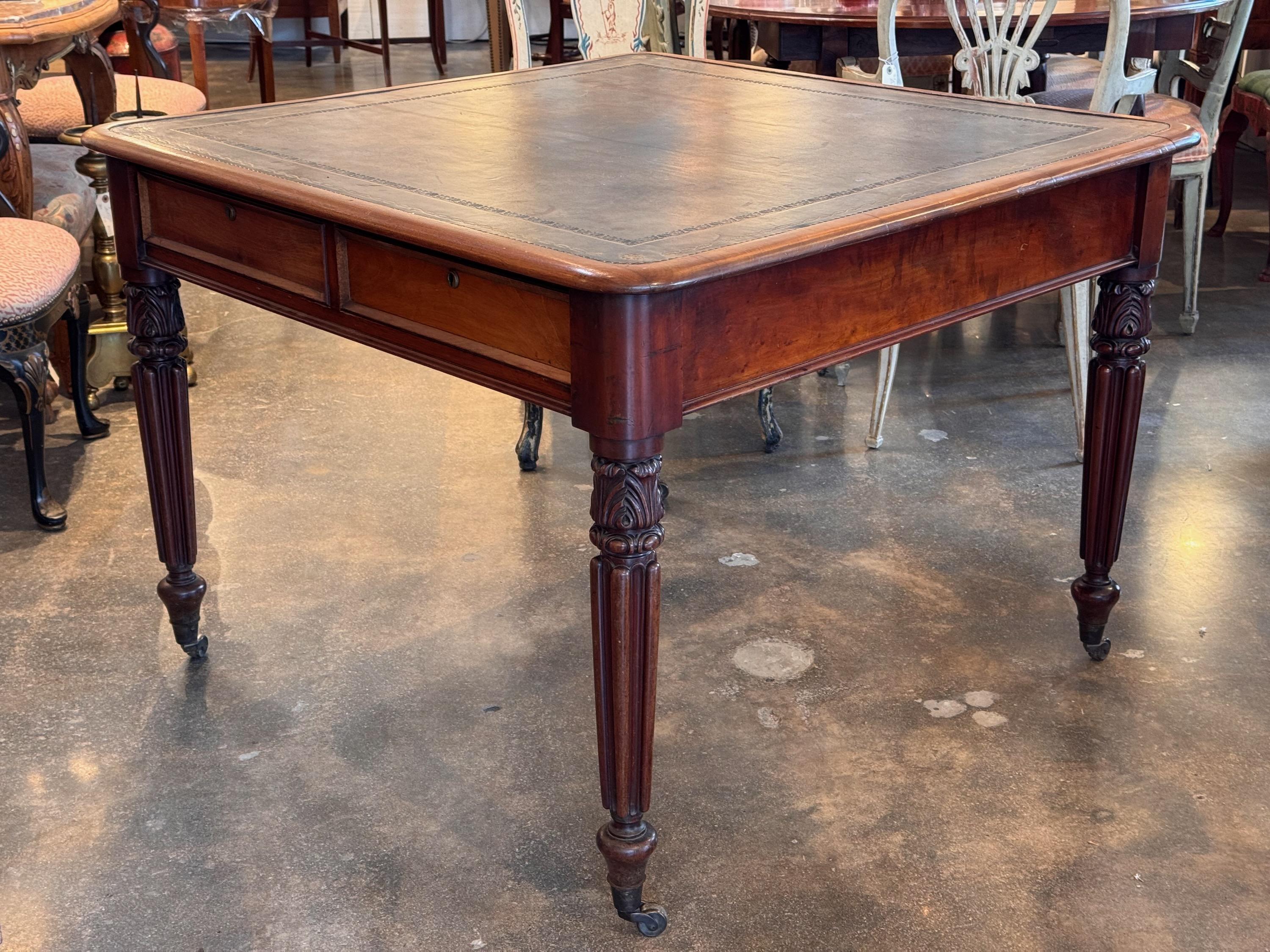 English Game Table With Leather Top 5