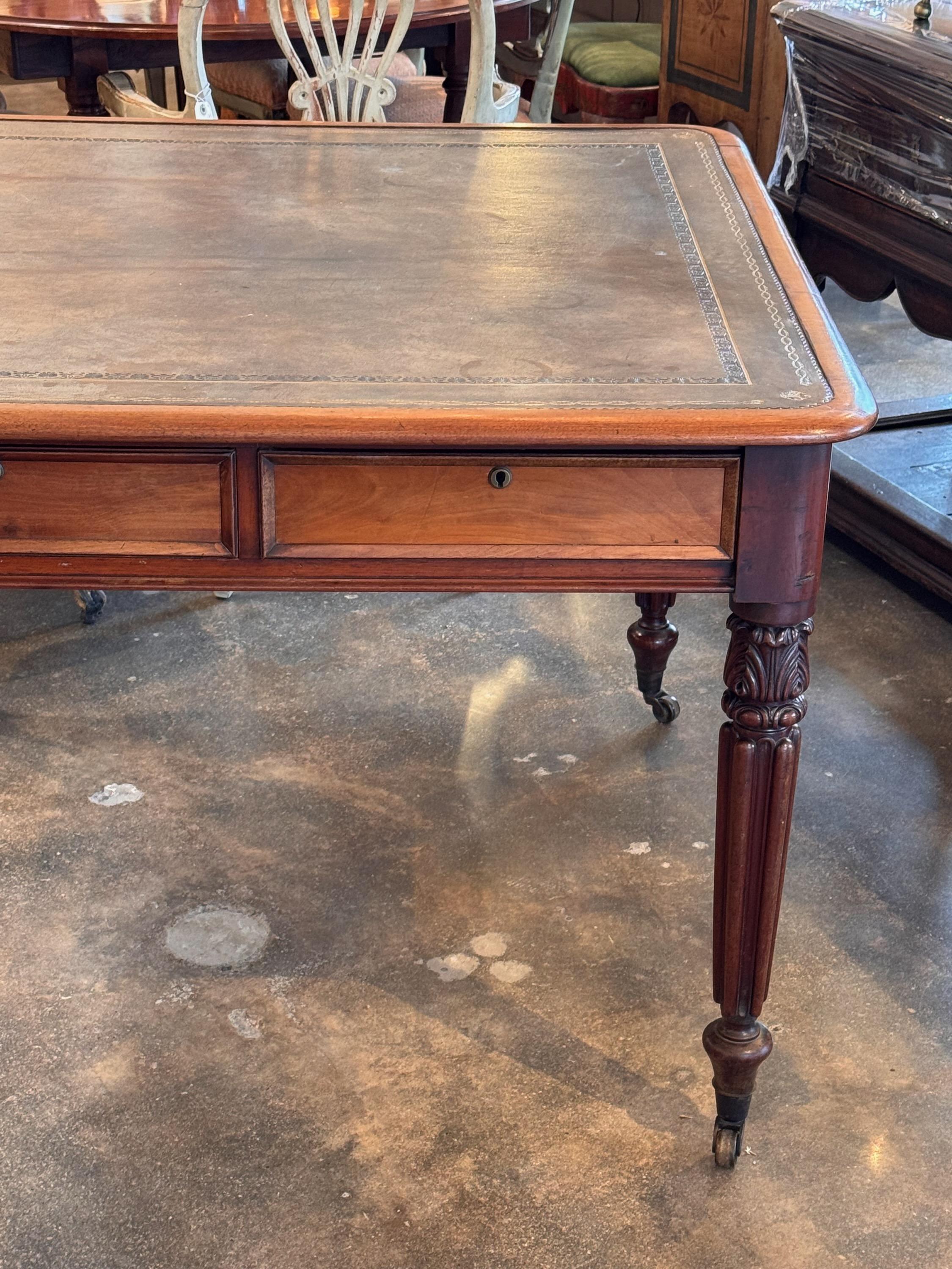 British English Game Table With Leather Top
