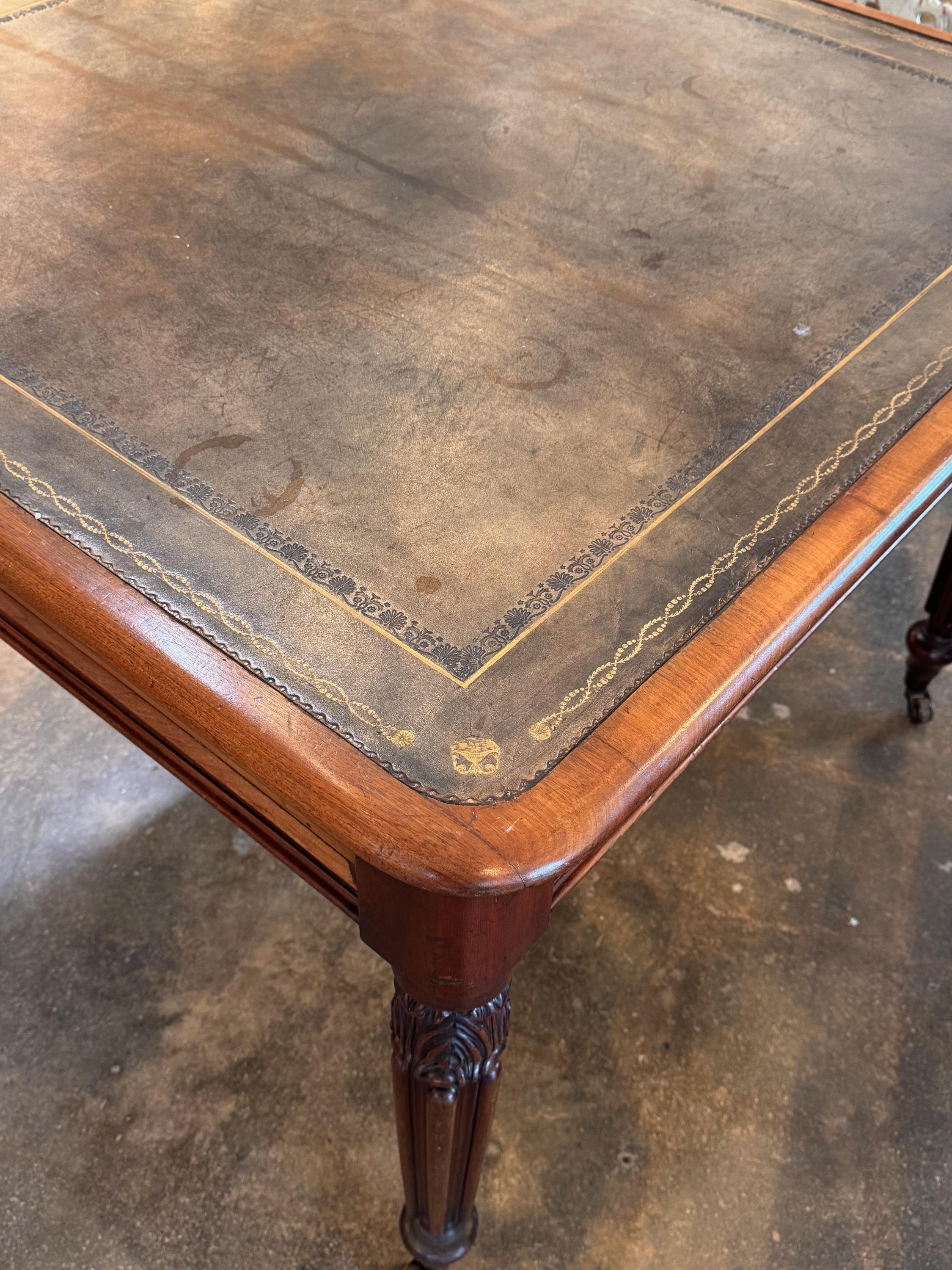 19th Century English Game Table With Leather Top