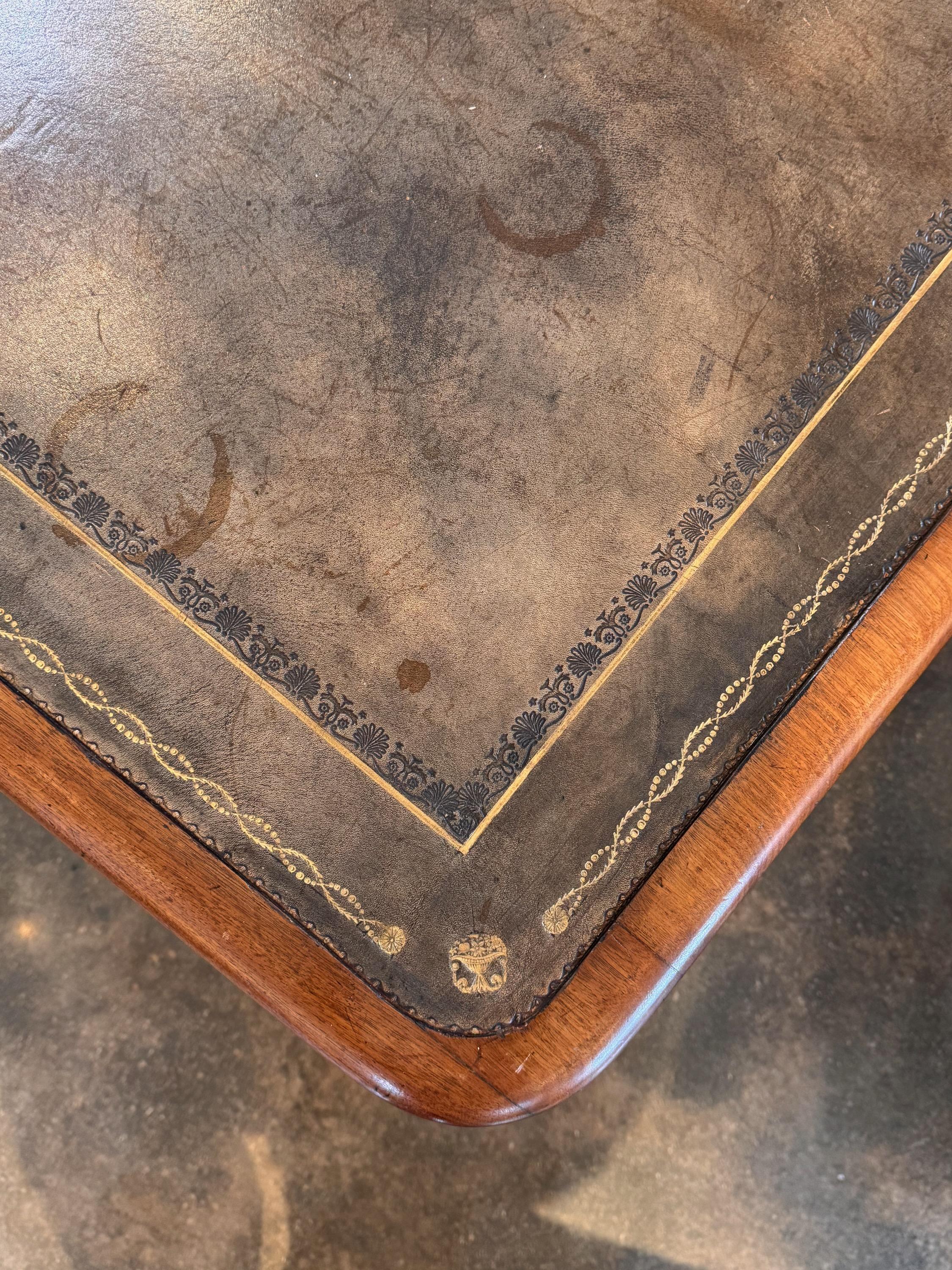 English Game Table With Leather Top 1