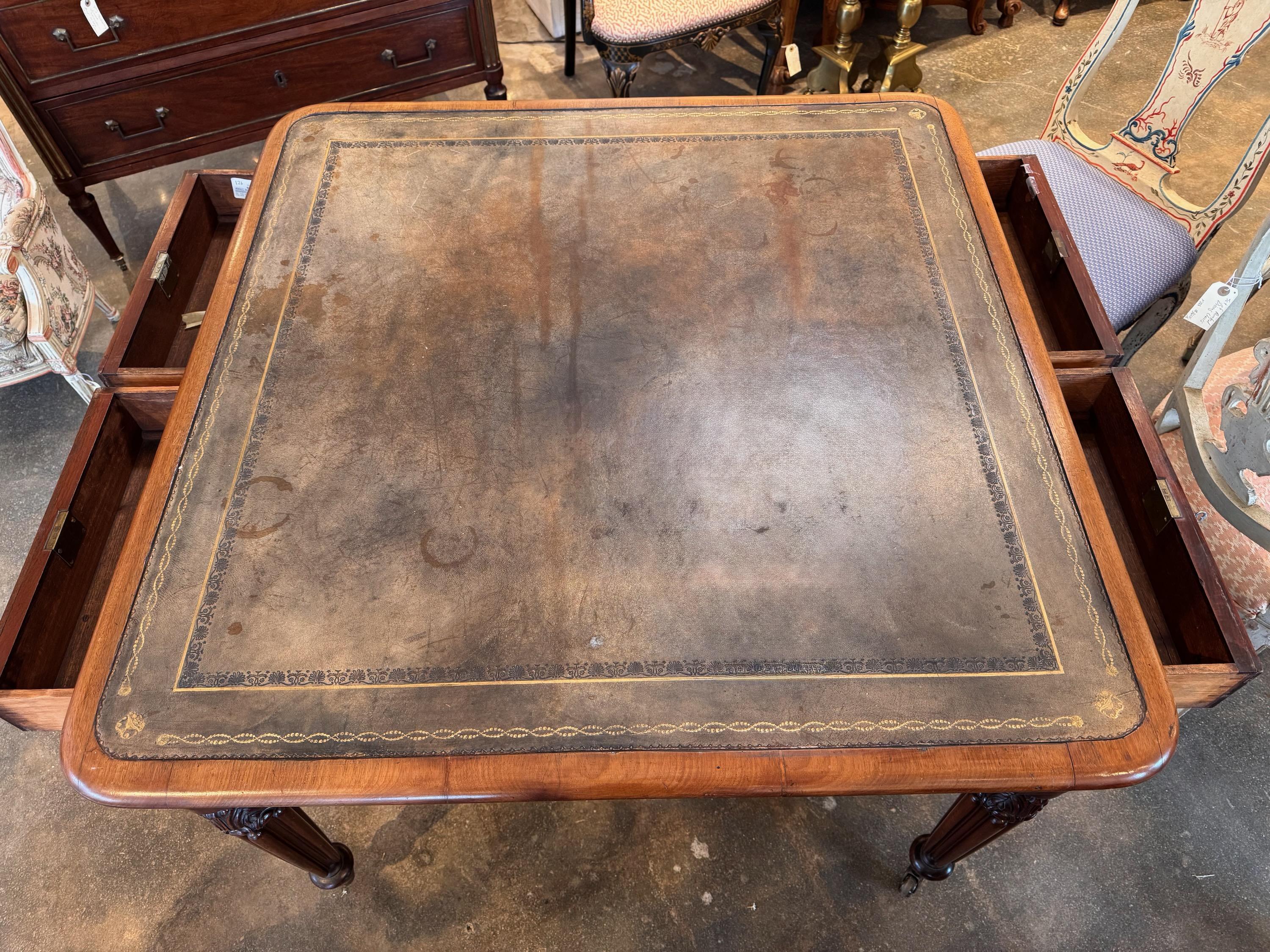 English Game Table With Leather Top 3
