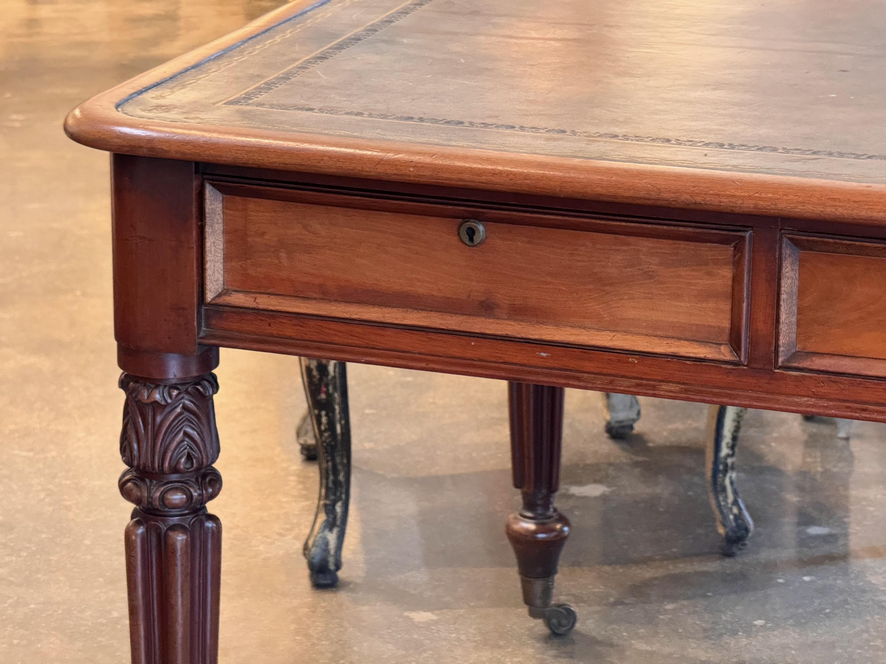 English Game Table With Leather Top 4