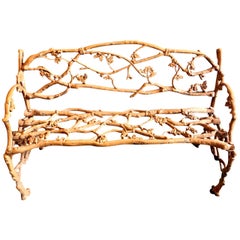 Banc de jardin anglais:: fer faux bois:: 19ème siècle