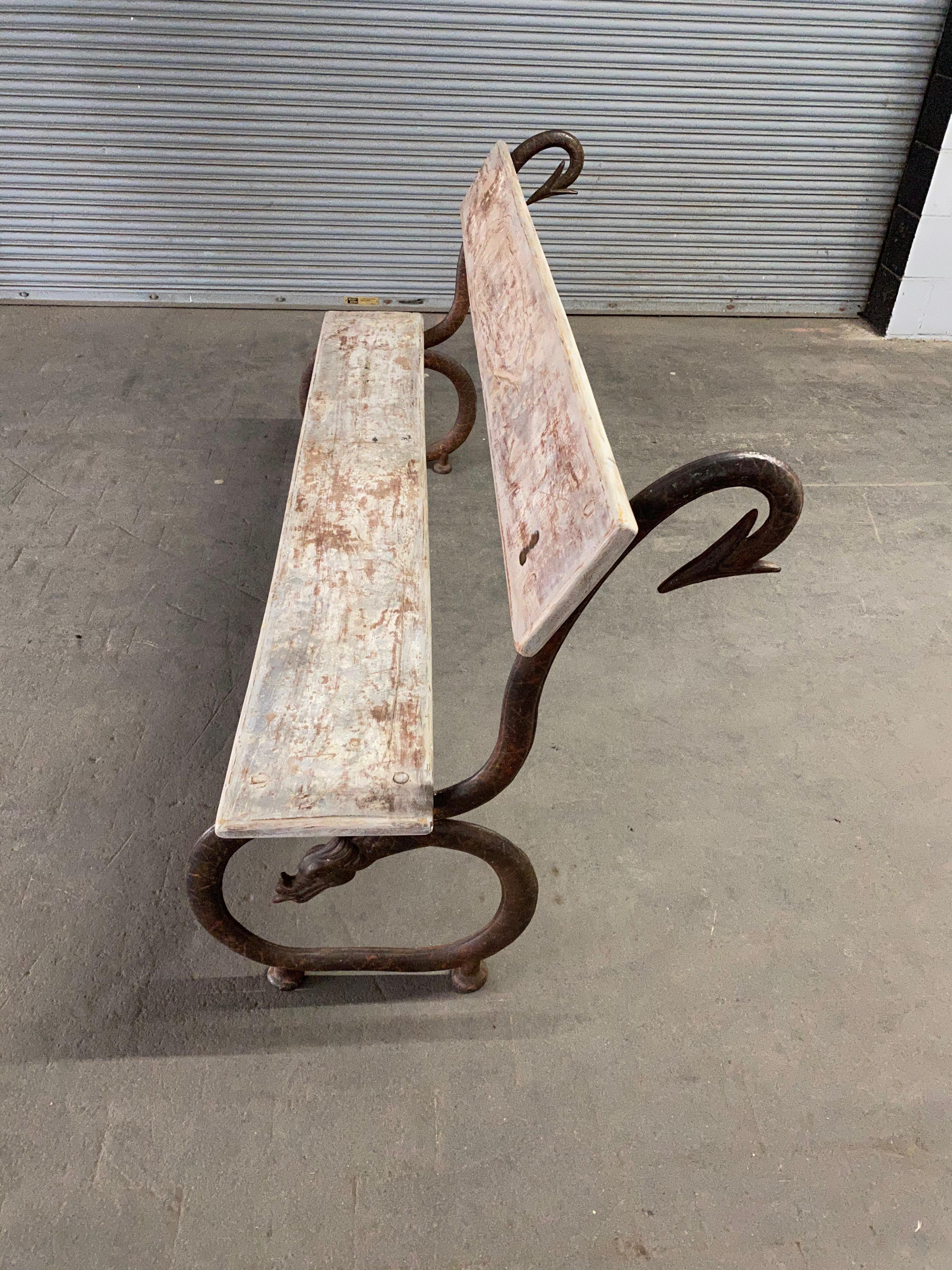 English Garden Bench with Cast Iron Serpent Base 3