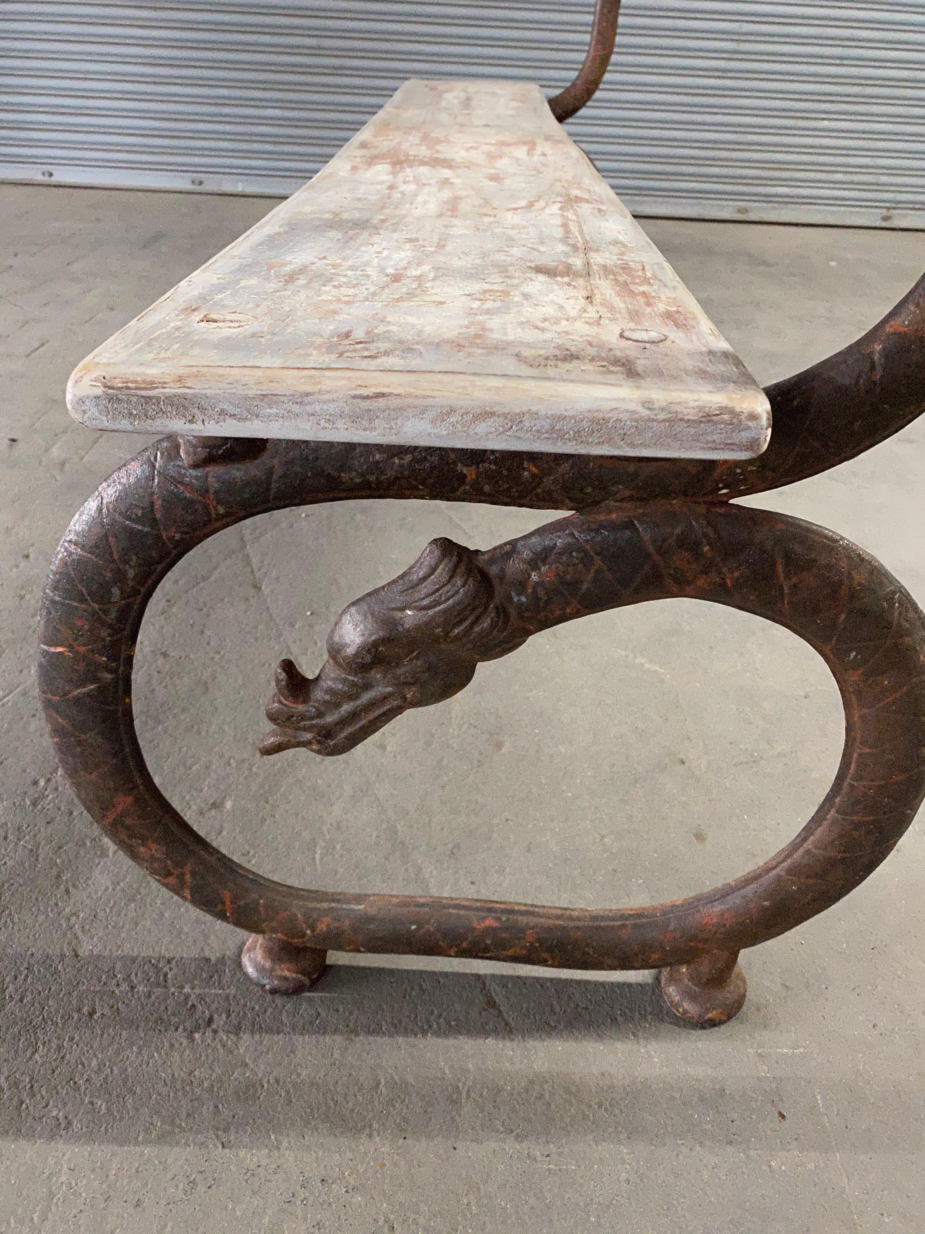 English Garden Bench with Cast Iron Serpent Base 5