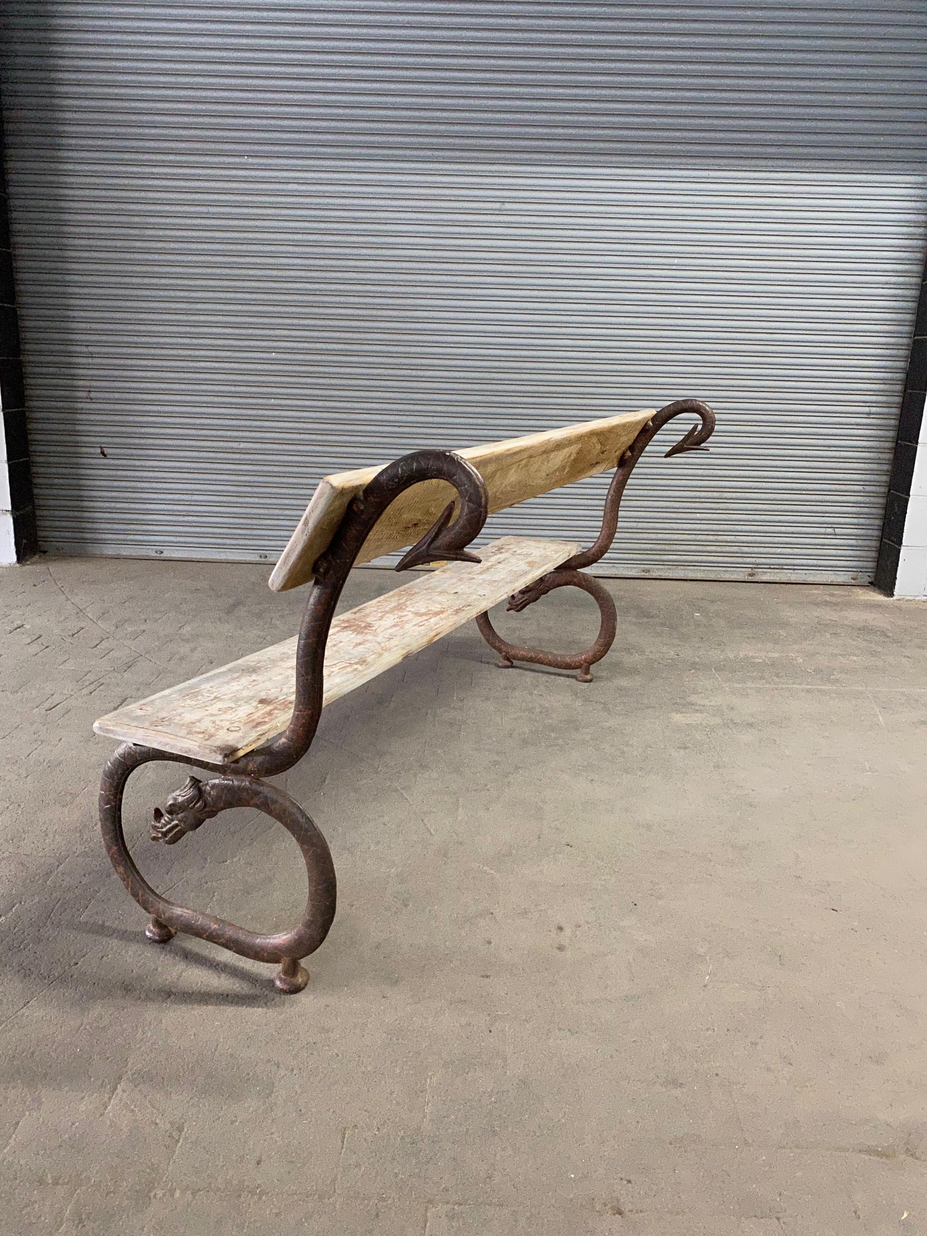 English Garden Bench with Cast Iron Serpent Base 7