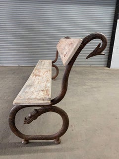 English Garden Bench with Cast Iron Serpent Base