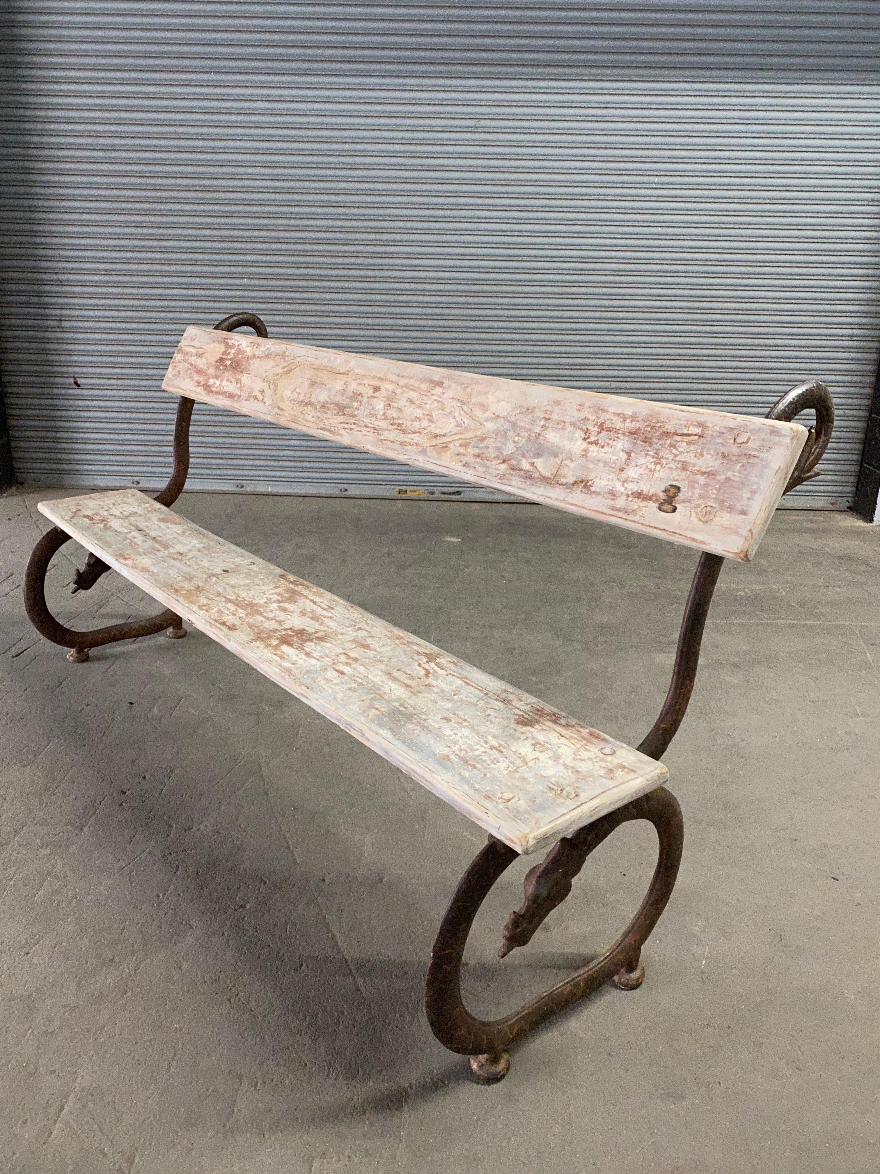 English Garden Bench with Cast Iron Serpent Base 1