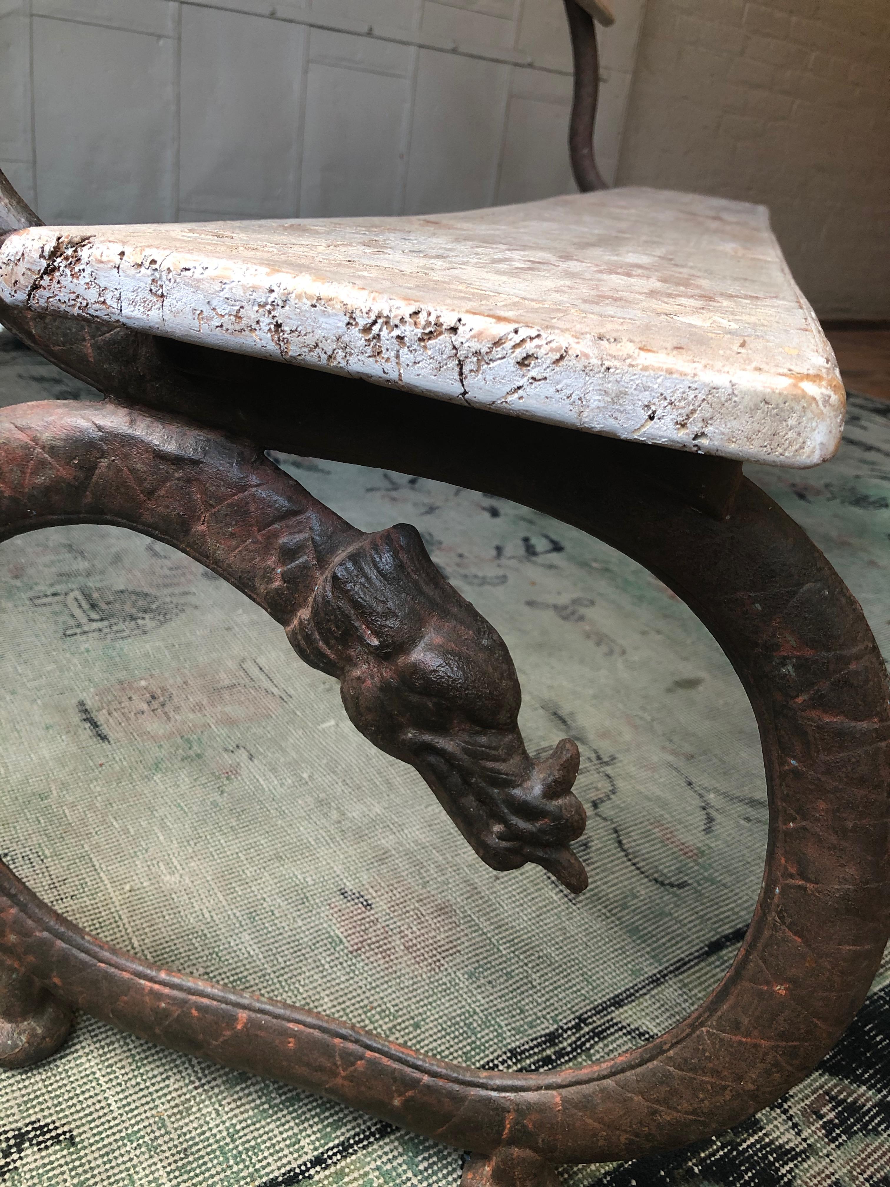 Aesthetic Movement English Garden Bench with Cast Iron Serpent Base