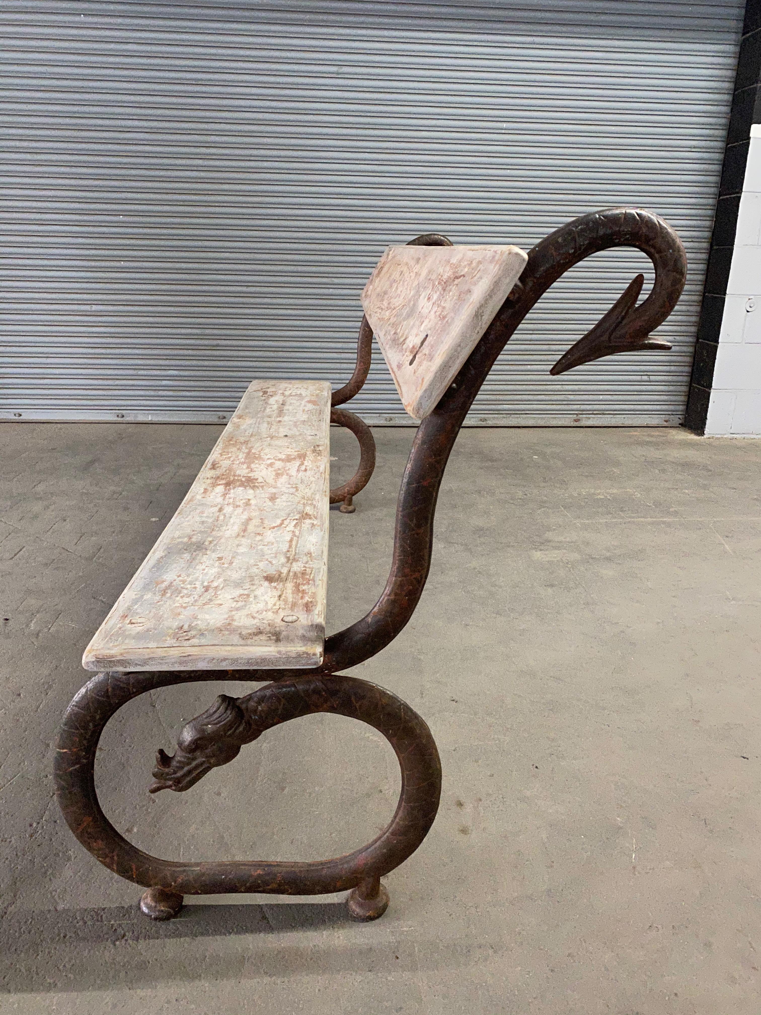 English Garden Bench with Cast Iron Serpent Base 3