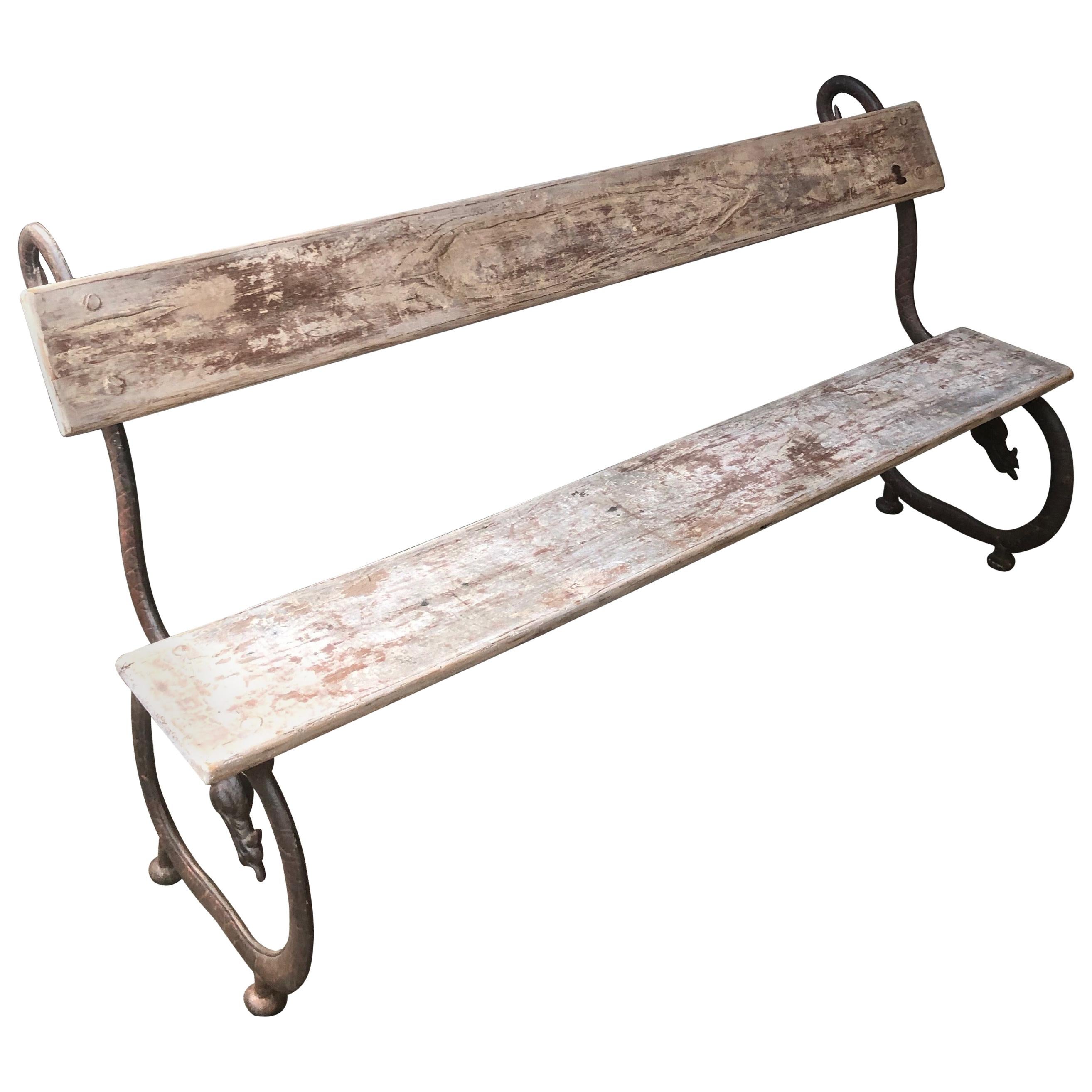 English Garden Bench with Cast Iron Serpent Base