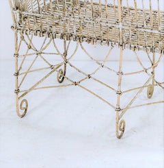 English Garden Bench Wrought Iron Style Wirework Seat with Weathered Patina