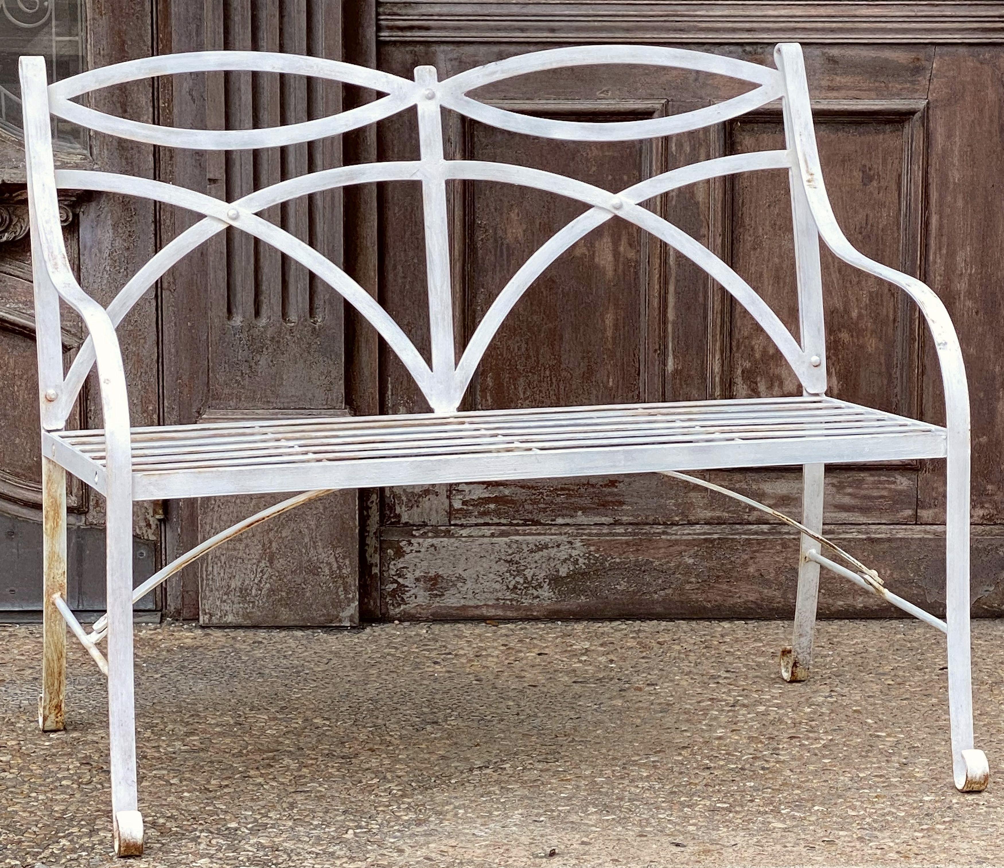 English Garden Seat or Bench of Painted Metal in the Regency Style 10