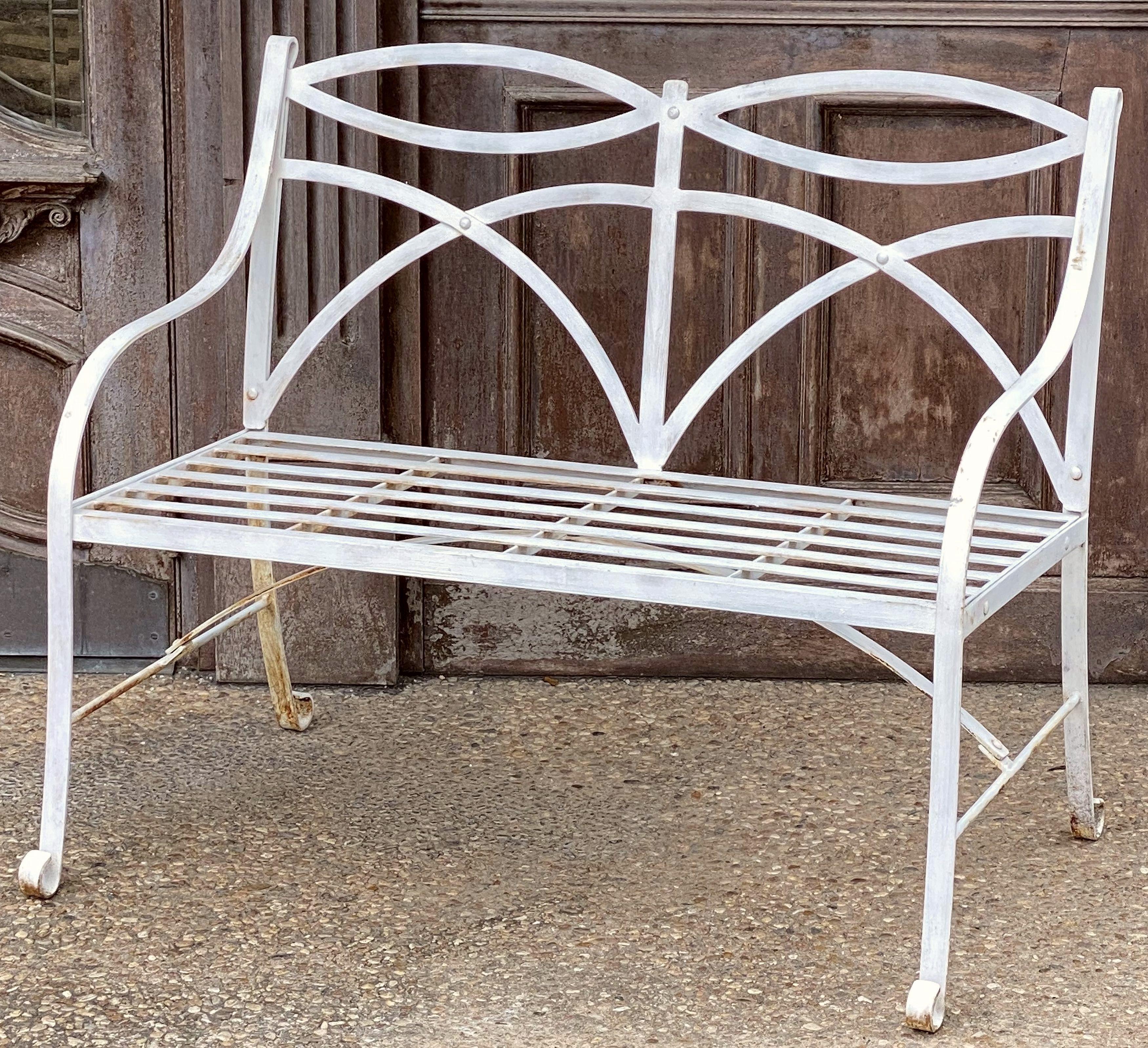20th Century English Garden Seat or Bench of Painted Metal in the Regency Style