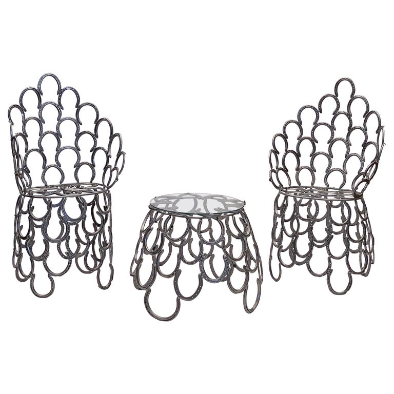 English Garden Set of Table and Two Chairs with a Horseshoe Design at