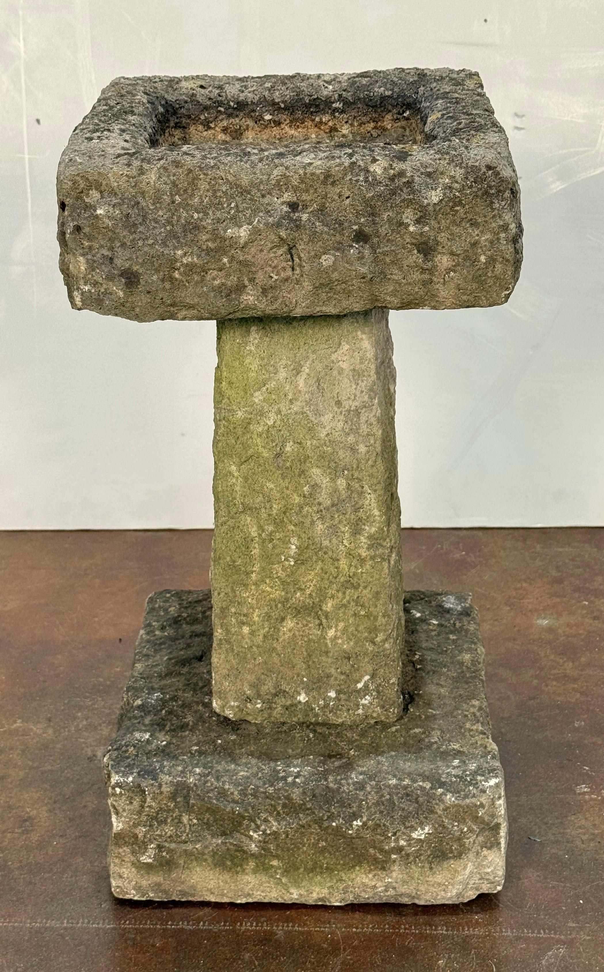 19th Century English Garden Square Bird Bath of Carved Purbeck Stone For Sale