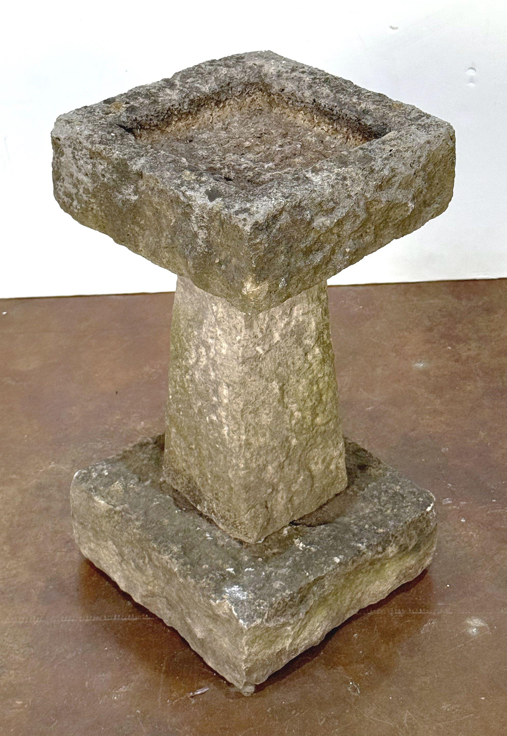 English Garden Square Bird Bath of Carved Purbeck Stone For Sale 1