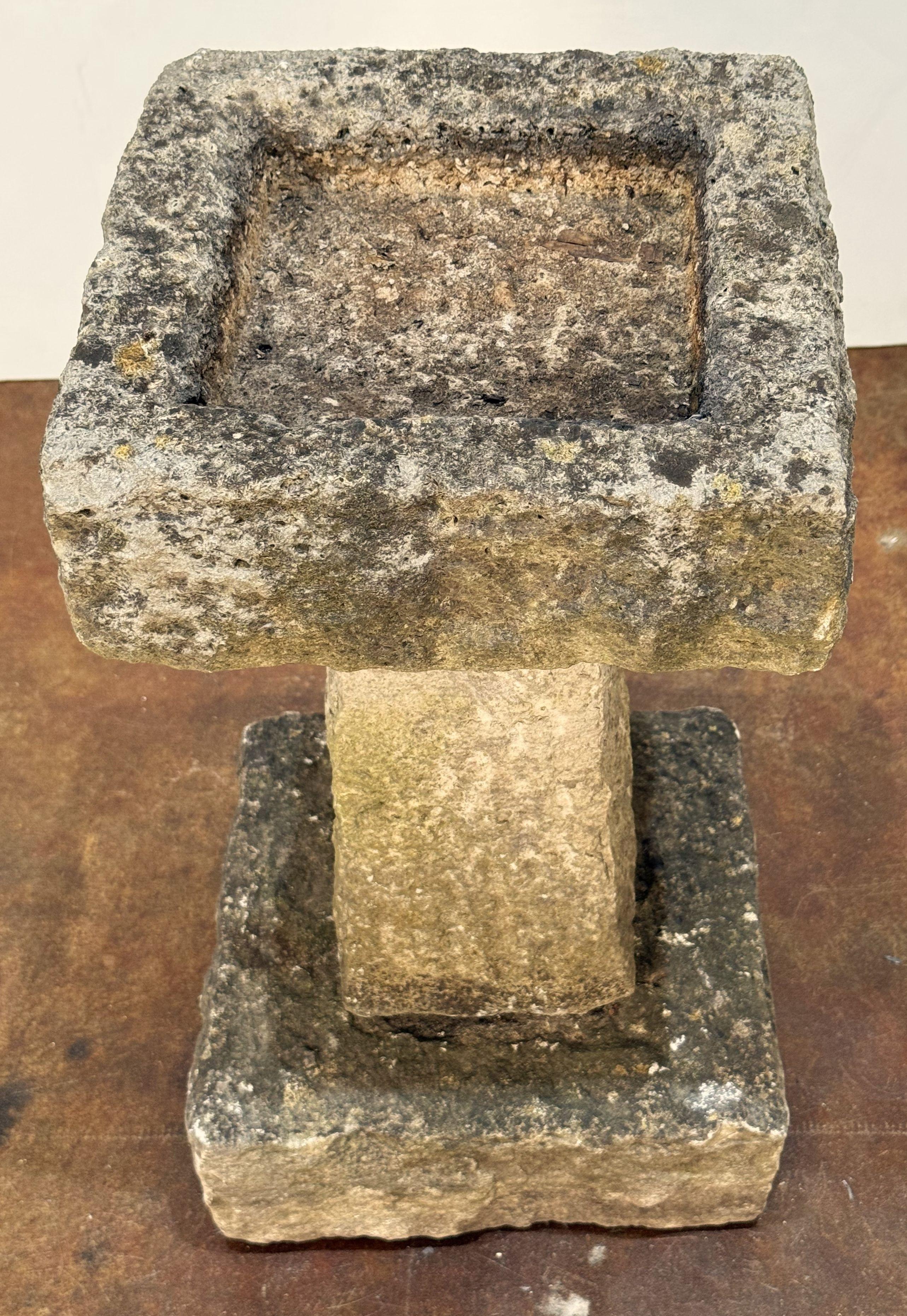 English Garden Square Bird Bath of Carved Purbeck Stone For Sale 3