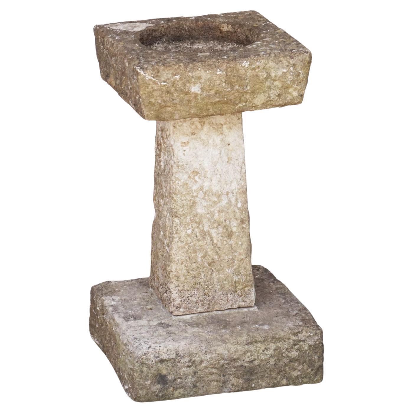 English Garden Square Bird Bath of Carved Purbeck Stone For Sale
