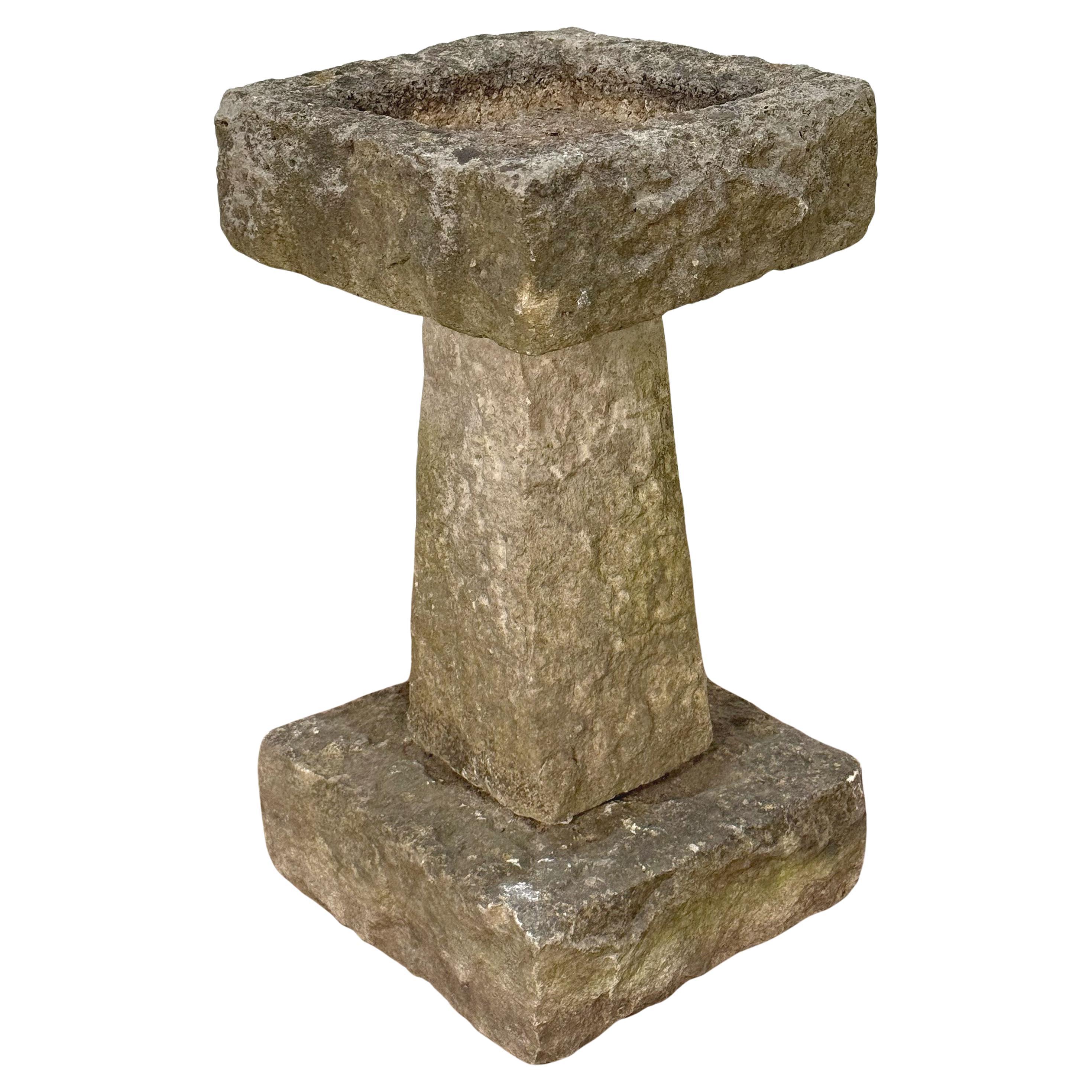 English Garden Square Bird Bath of Carved Purbeck Stone For Sale