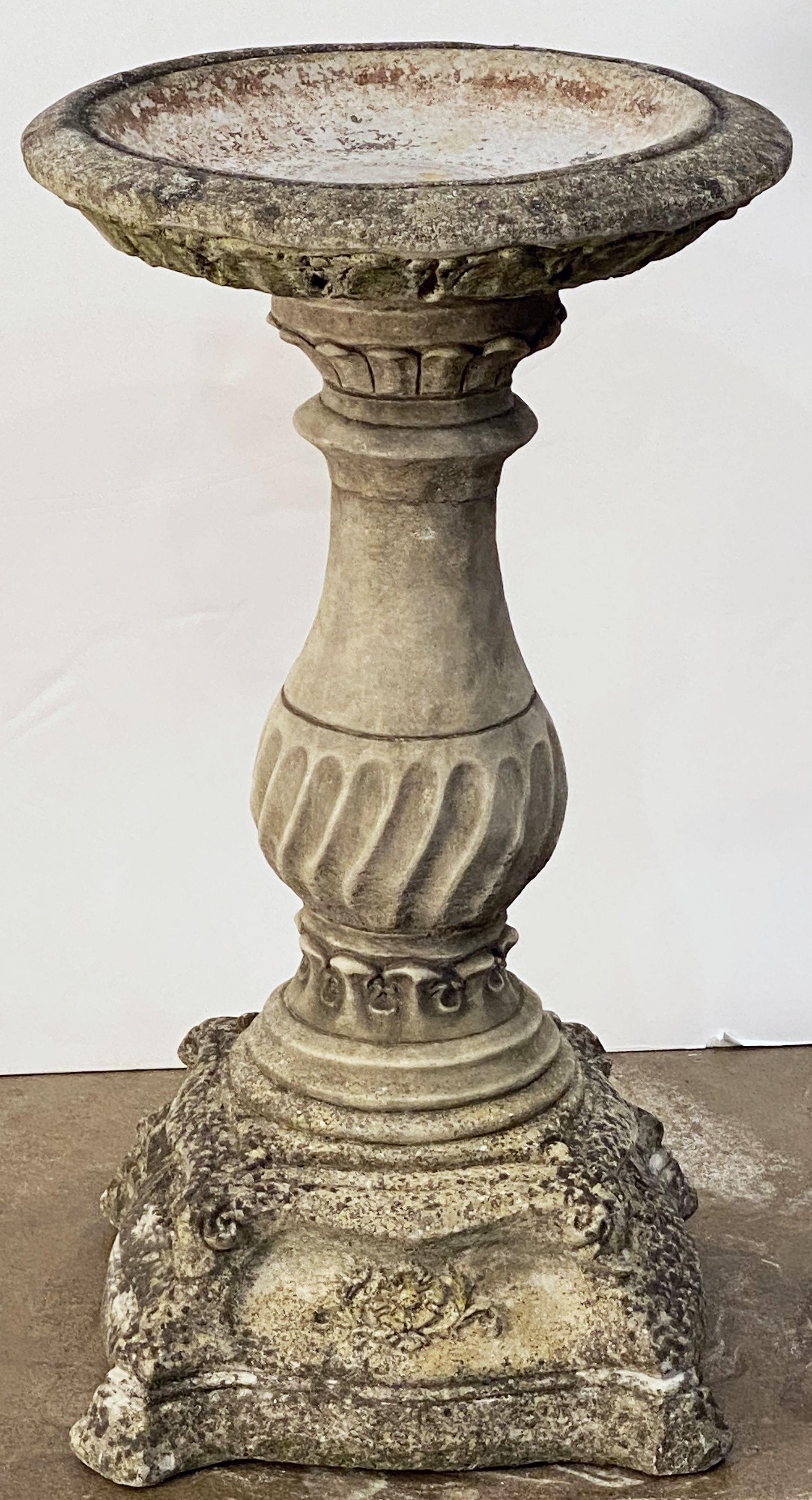 English Garden Stone Bird Bath on Classical Baluster Pedestal Plinth 11