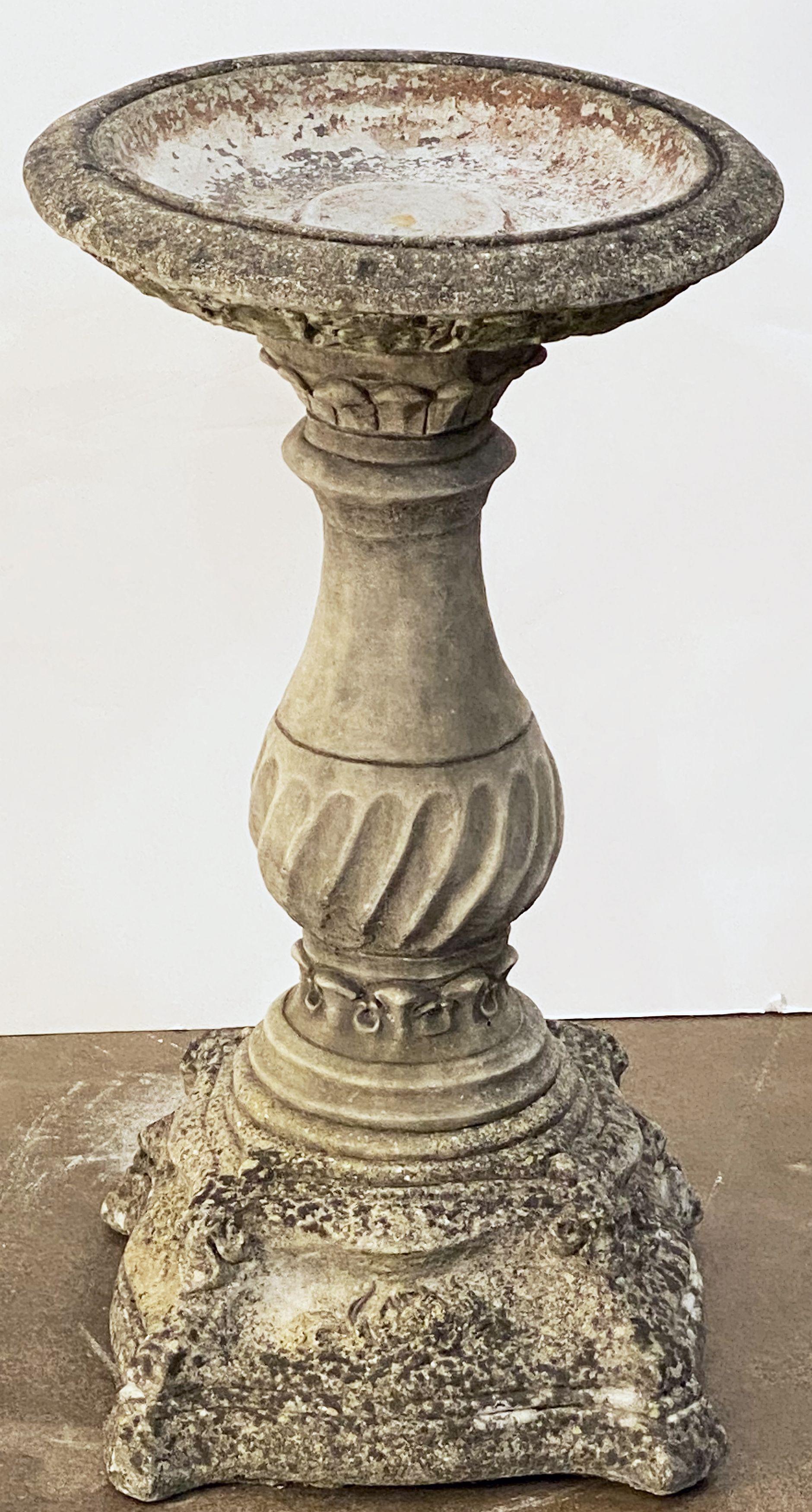 Cast English Garden Stone Bird Bath on Classical Baluster Pedestal Plinth