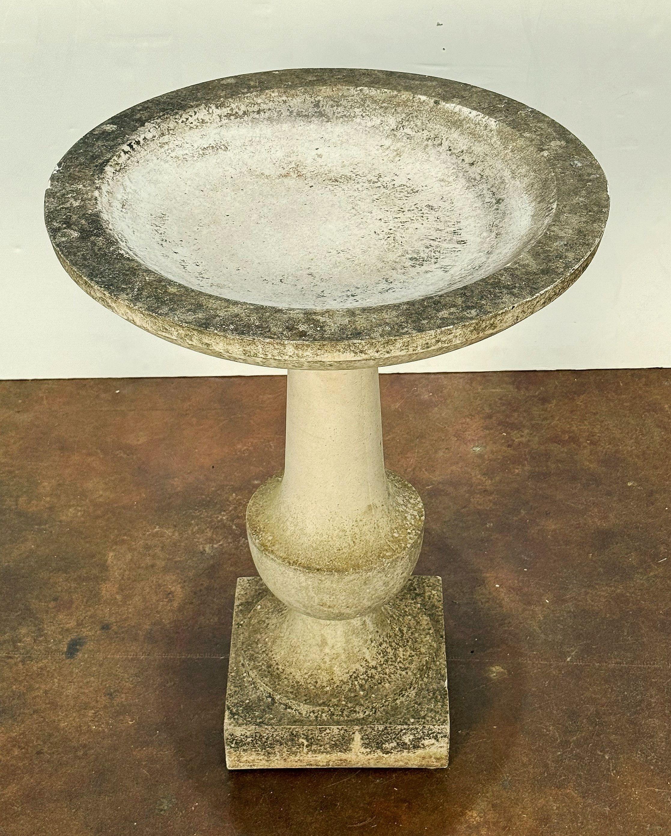 Cast Stone English Garden Stone Bird Bath with Baluster Column Base For Sale