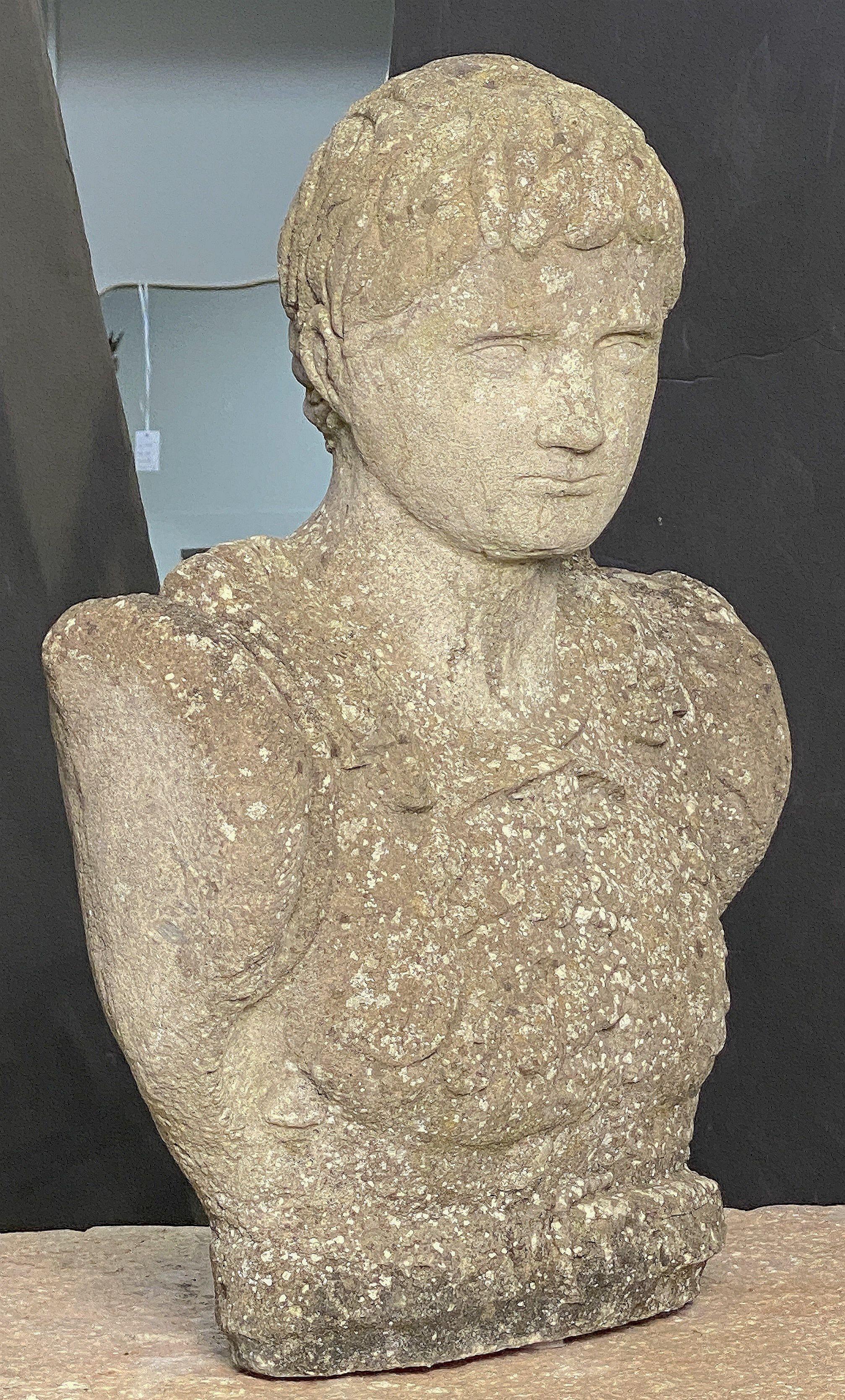 20th Century English Garden Stone Bust of Julius Caesar For Sale