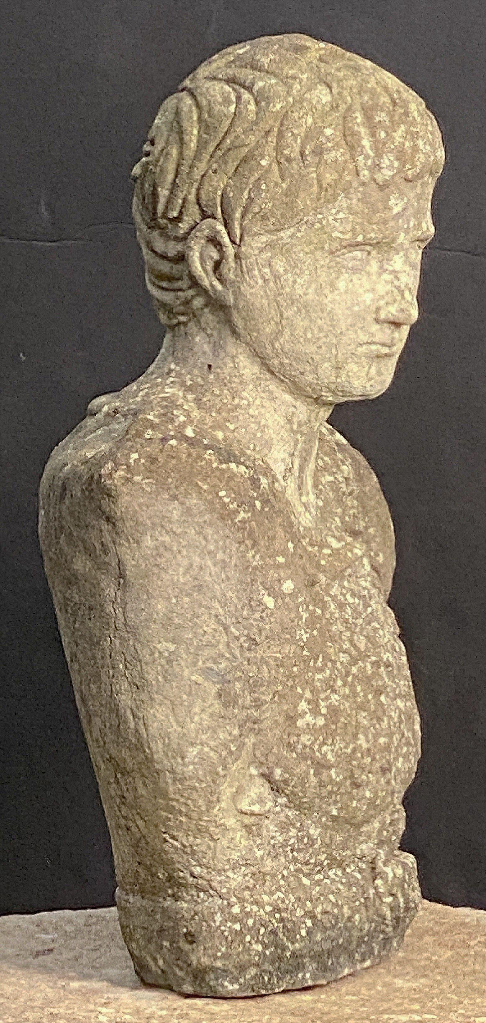 Cast Stone English Garden Stone Bust of Julius Caesar For Sale