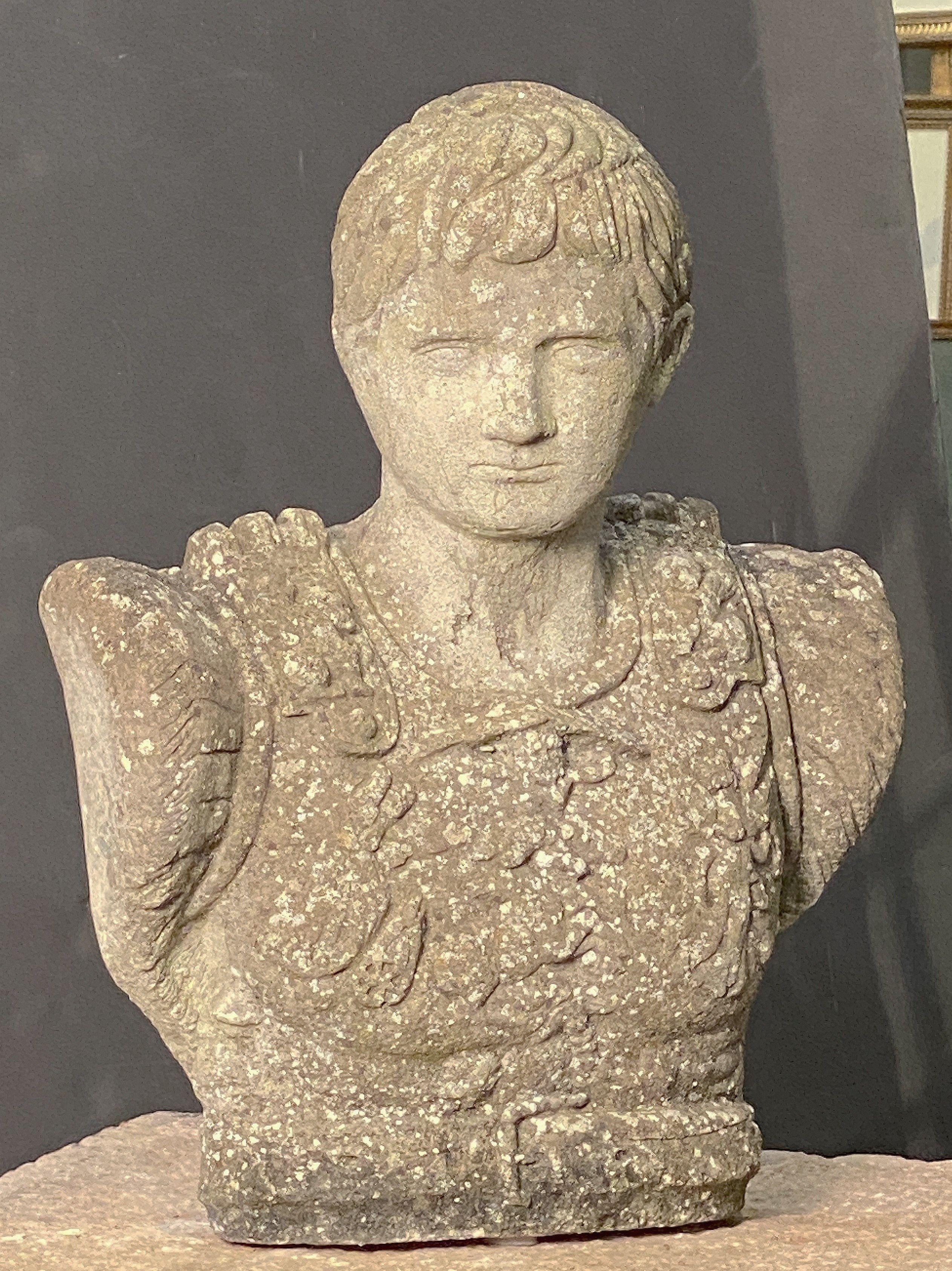 English Garden Stone Bust of Julius Caesar For Sale 1