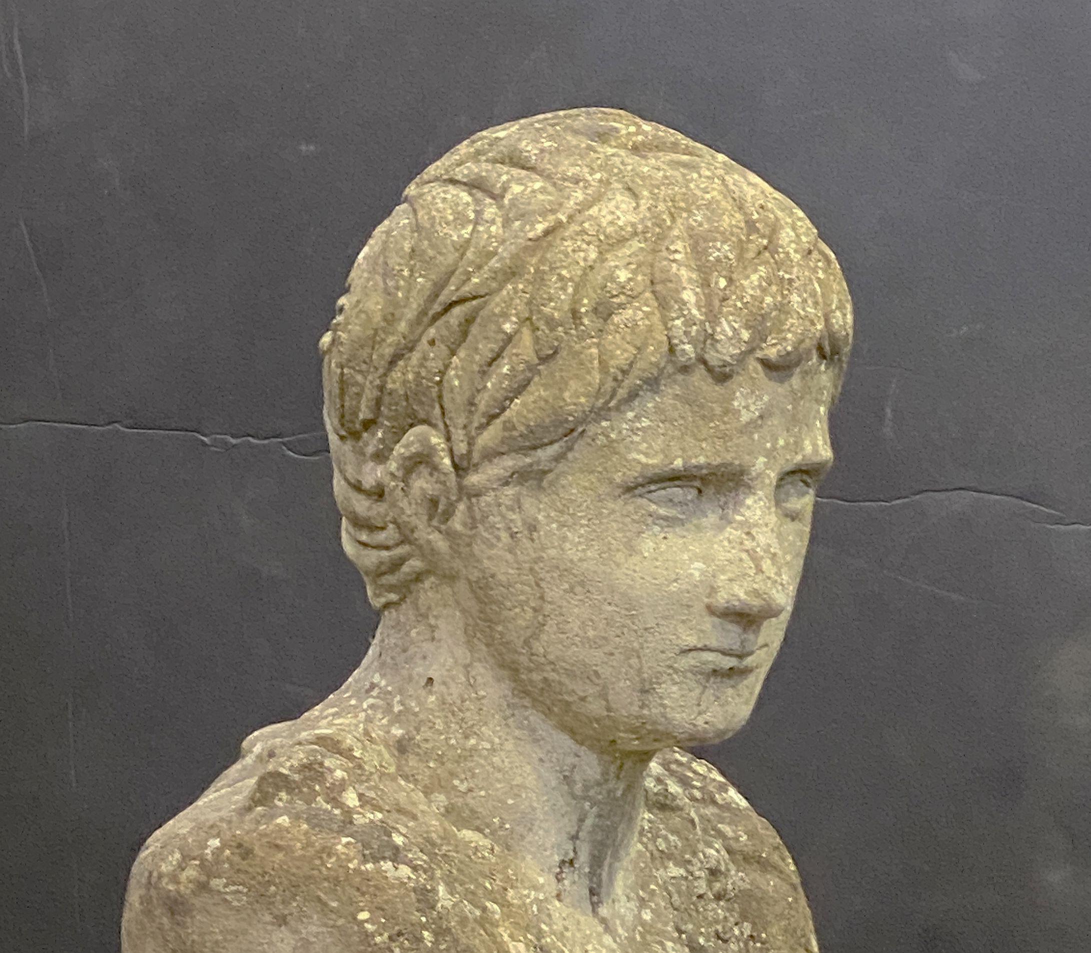 English Garden Stone Bust of Julius Caesar For Sale 3