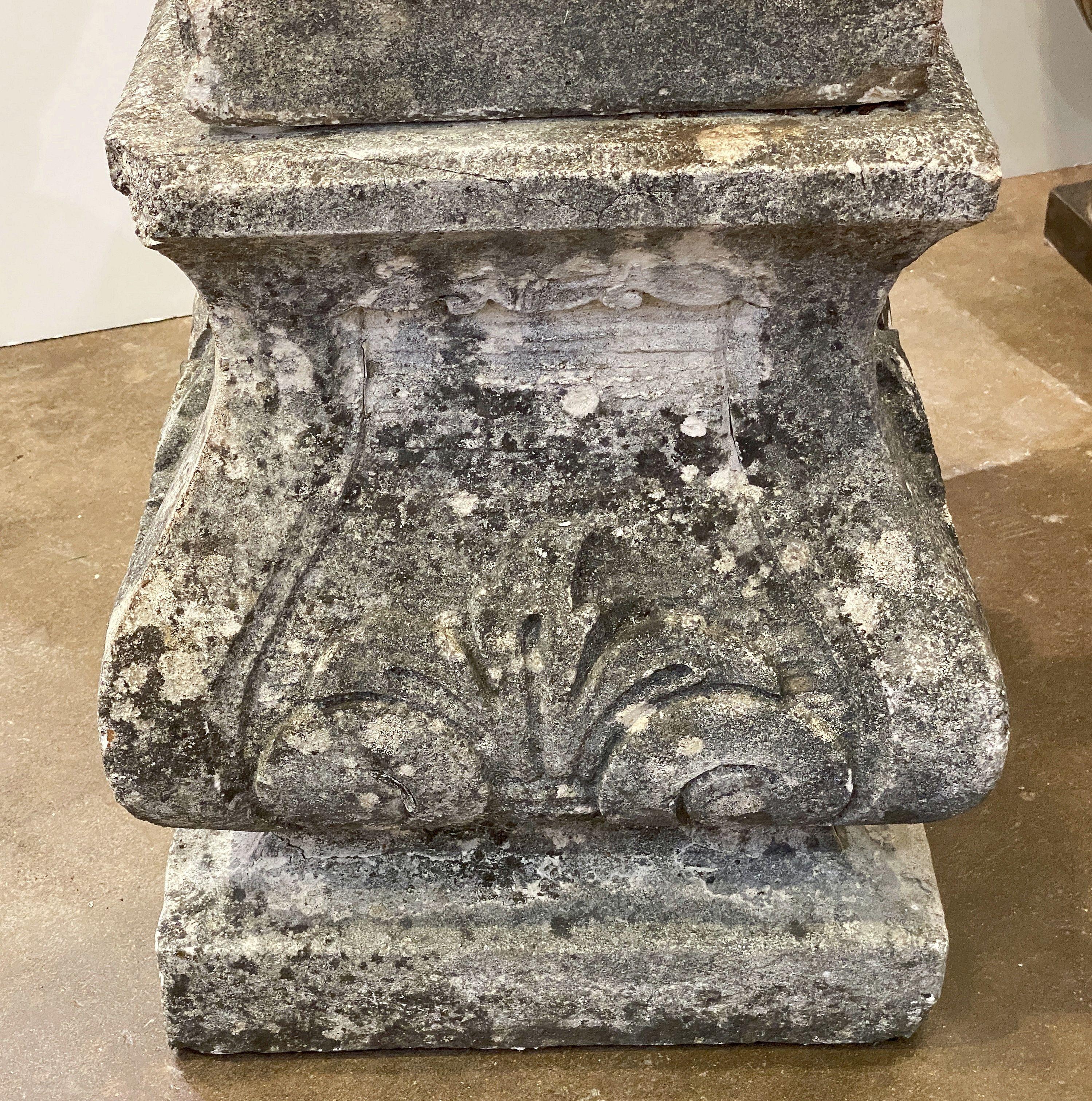 English Garden Stone Figure of a Child Putti Playing Flute on a Plinth Base For Sale 5