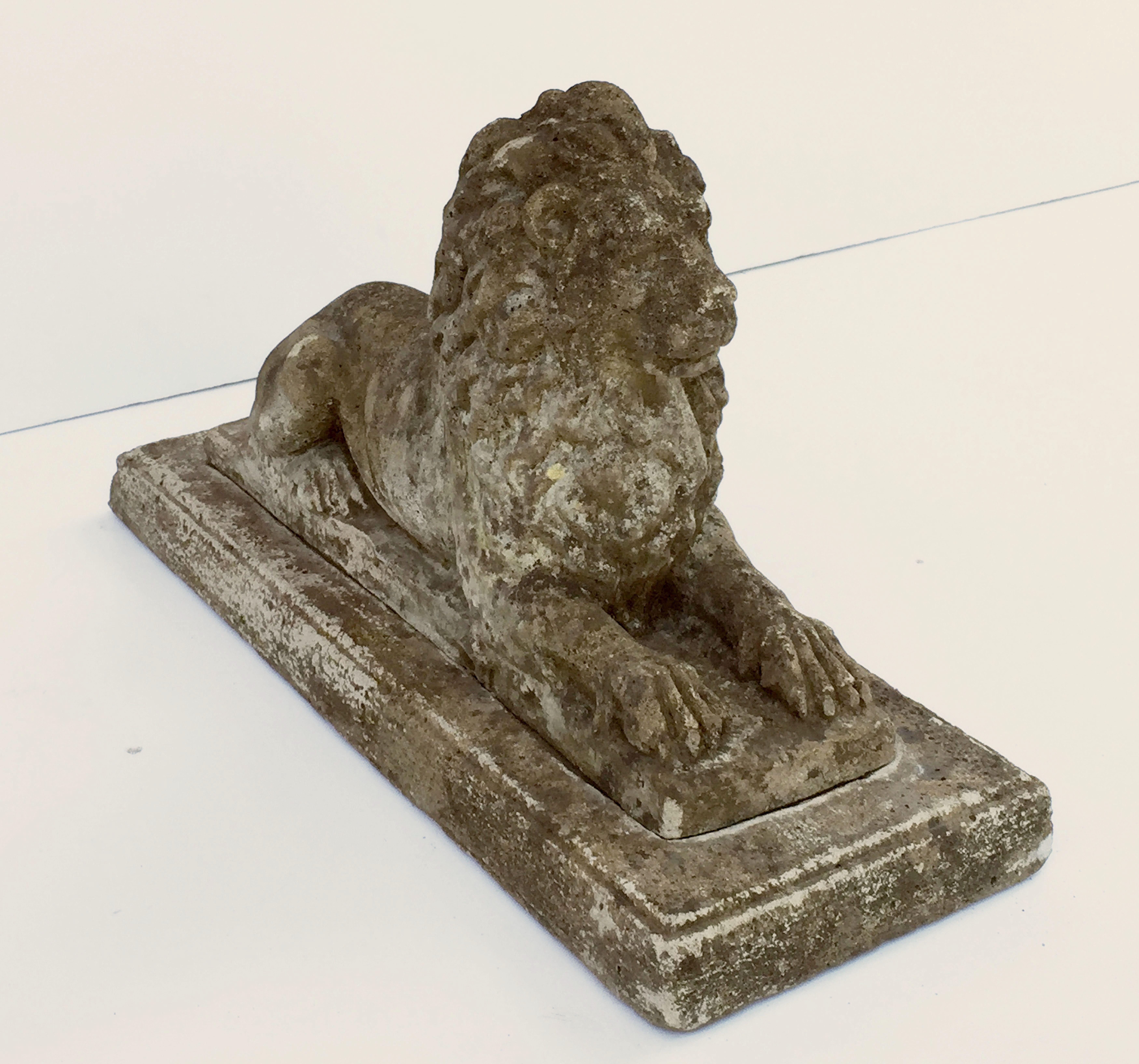 English Garden Stone Lions on Plinths 'Priced as a Pair' 6