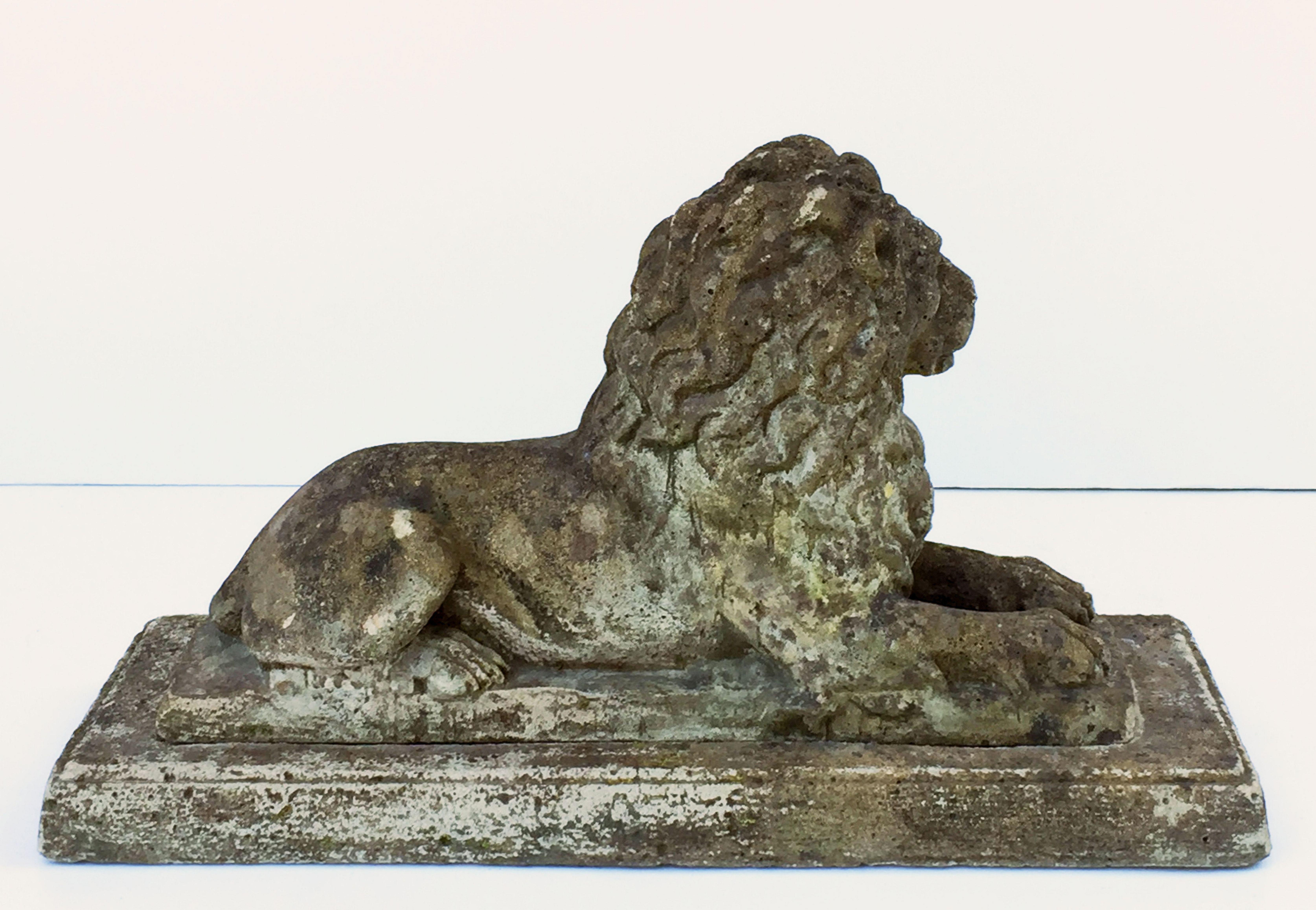 20th Century English Garden Stone Lions on Plinths 'Priced as a Pair'