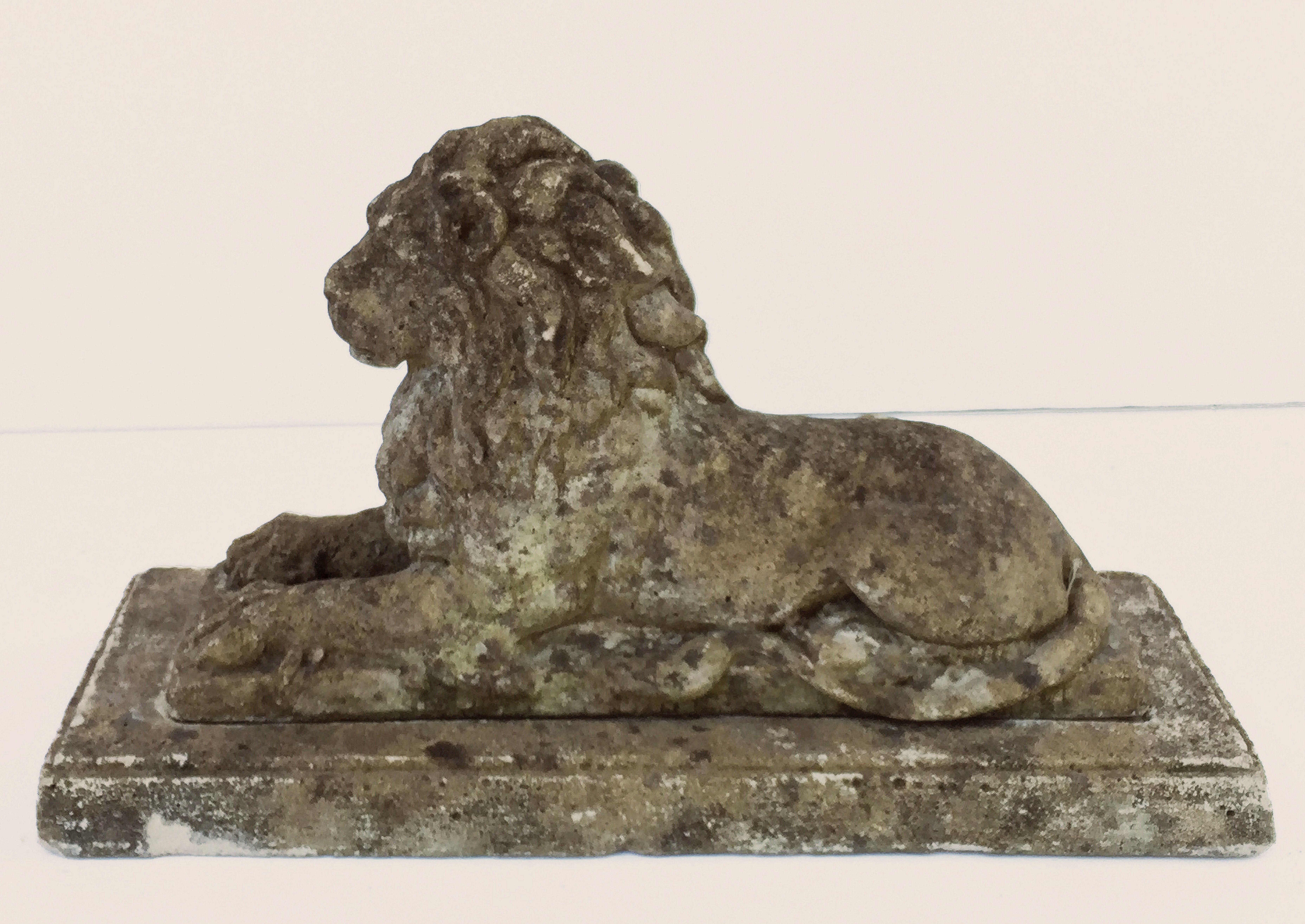 English Garden Stone Lions on Plinths 'Priced as a Pair' 2