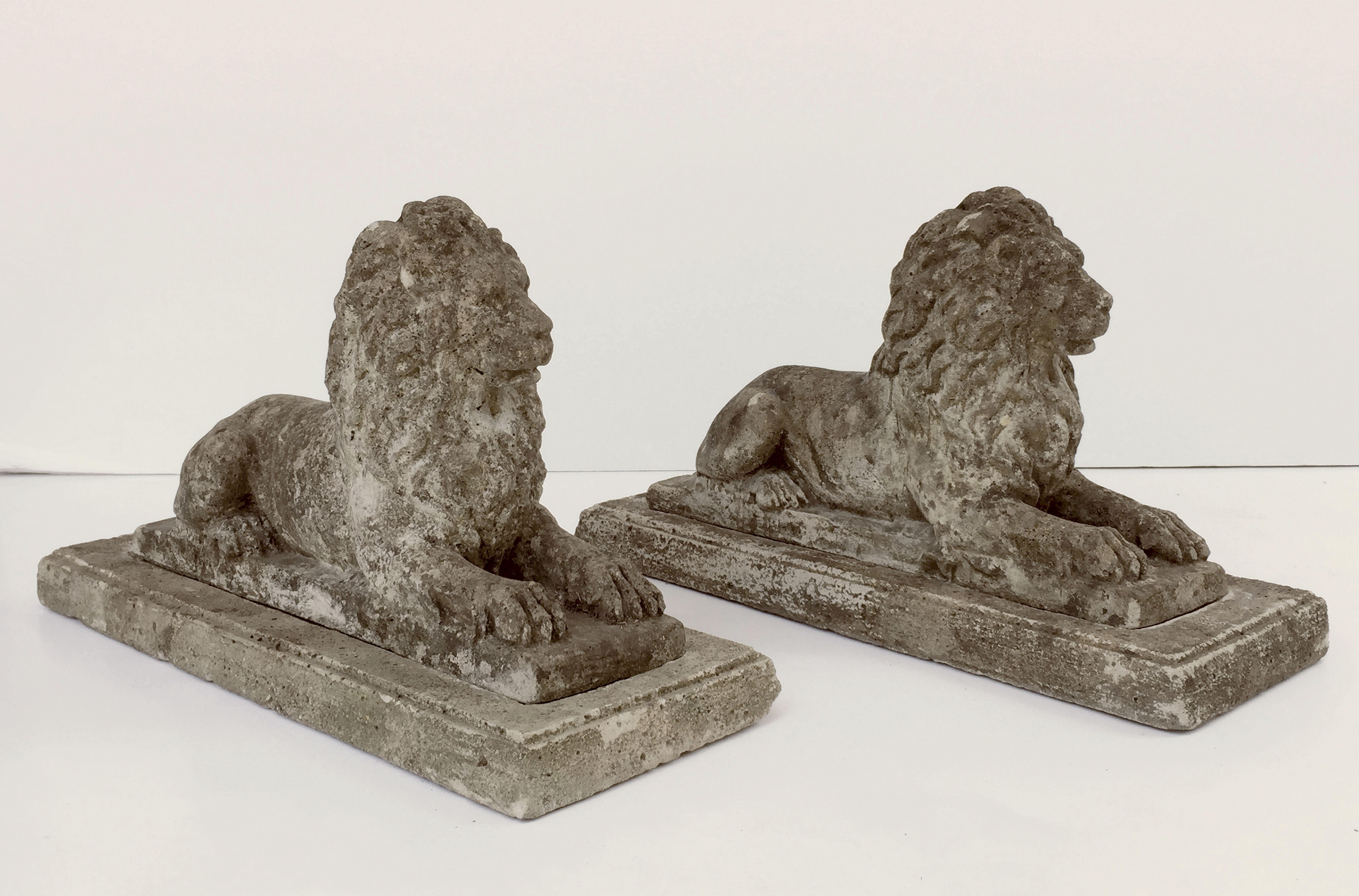 English Garden Stone Lions on Plinths 'Priced as a Pair' 3