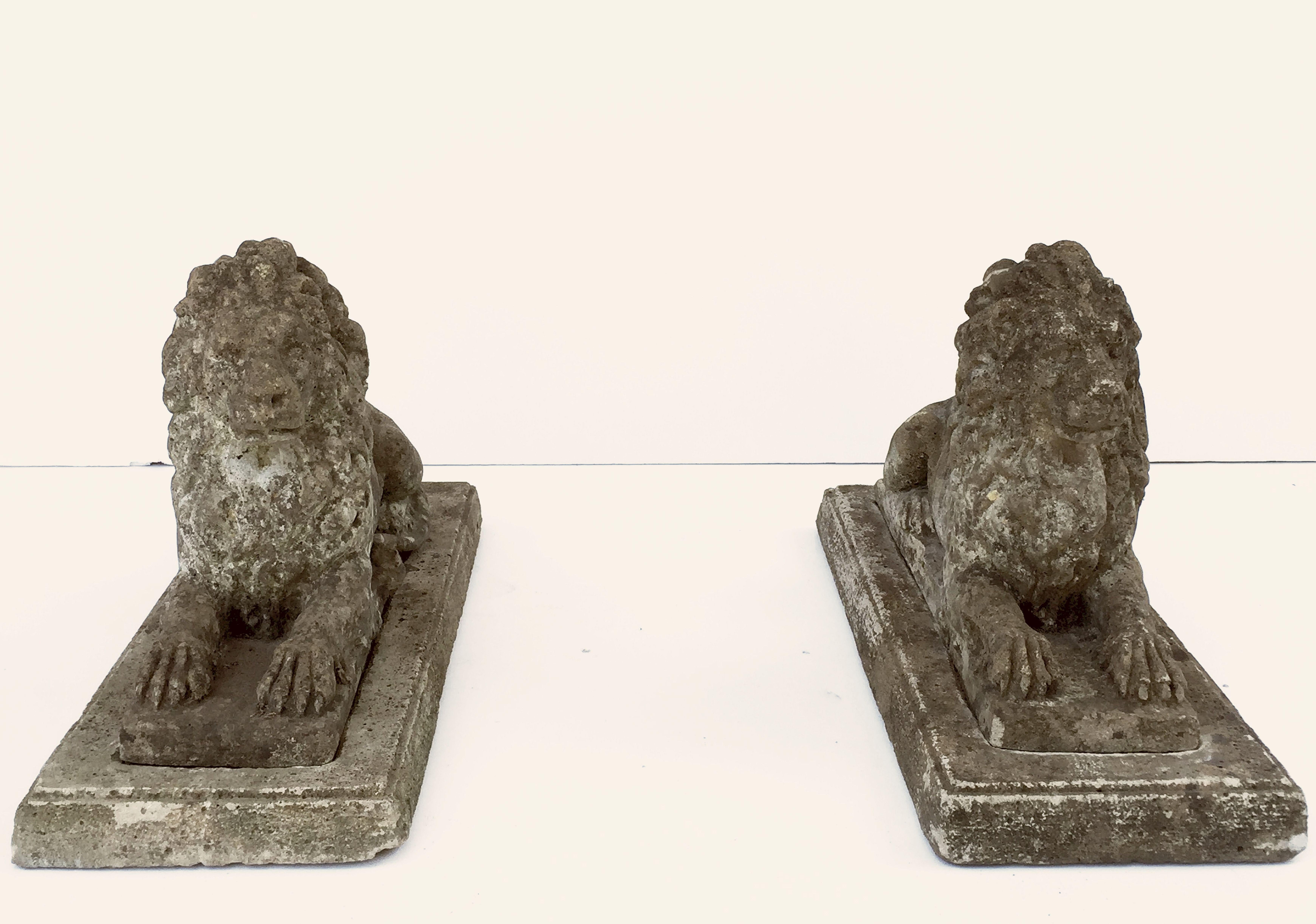 English Garden Stone Lions on Plinths 'Priced as a Pair' 4