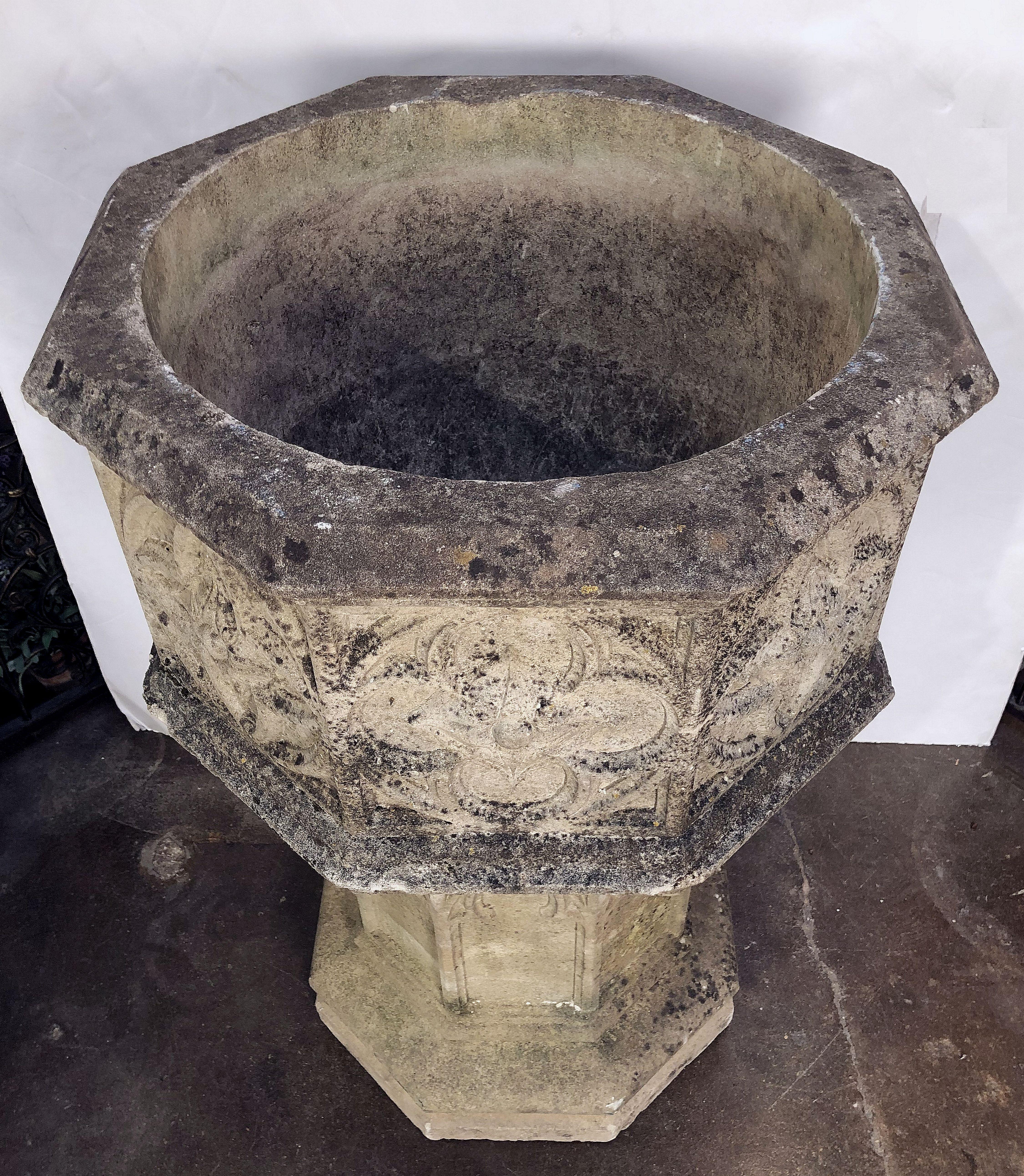 English Garden Stone Octagonal Planter on Pedestal Stand in the Gothic Style 4