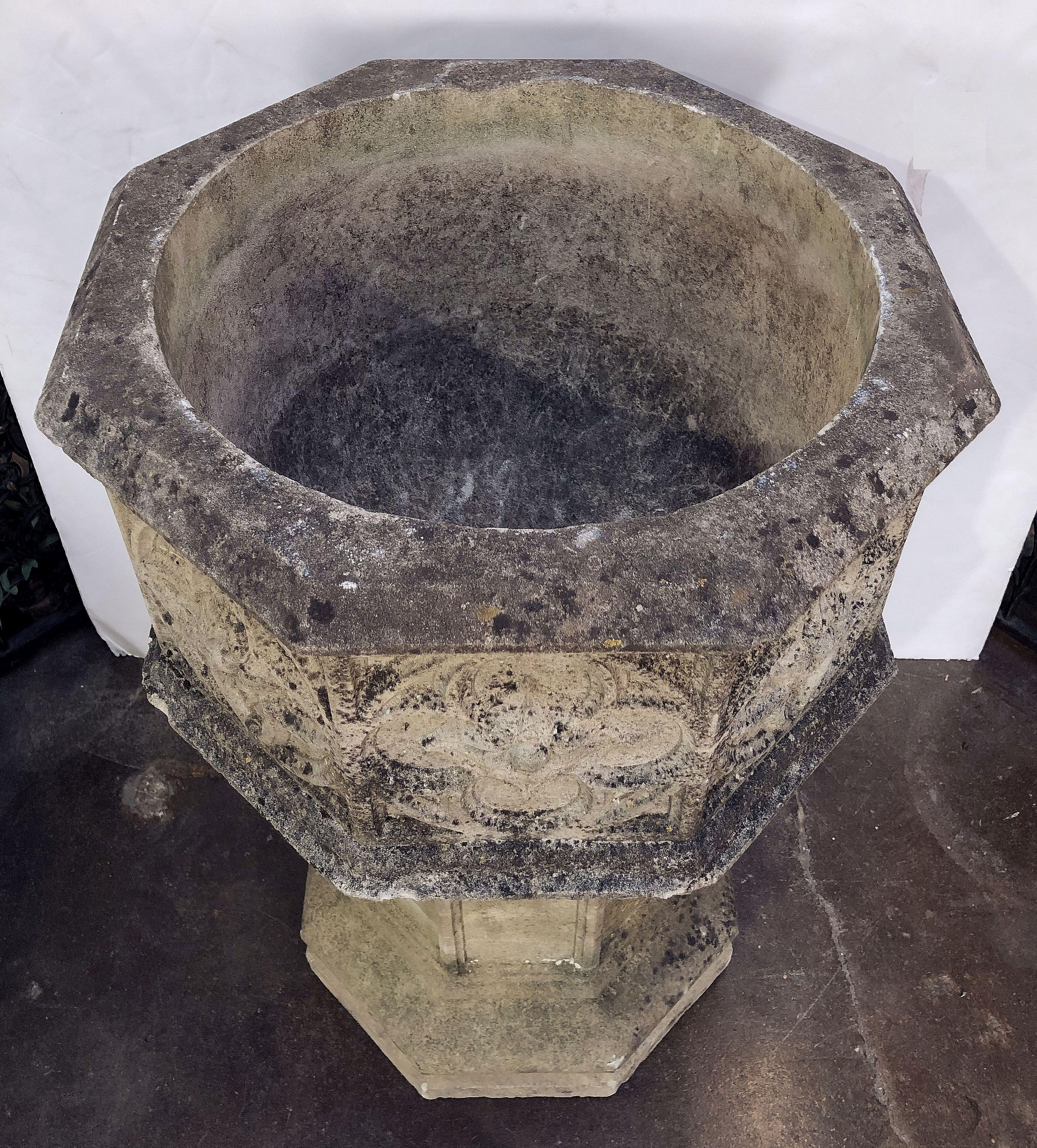 English Garden Stone Octagonal Planter on Pedestal Stand in the Gothic Style 5