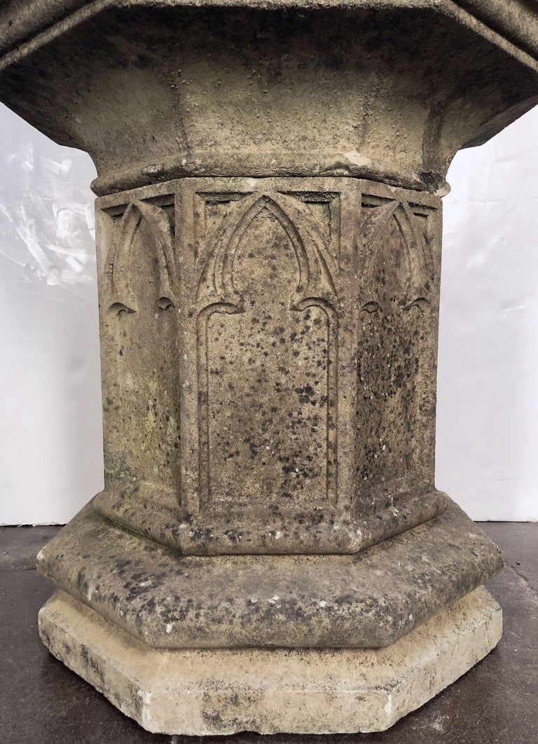English Garden Stone Octagonal Planter on Pedestal Stand in the Gothic