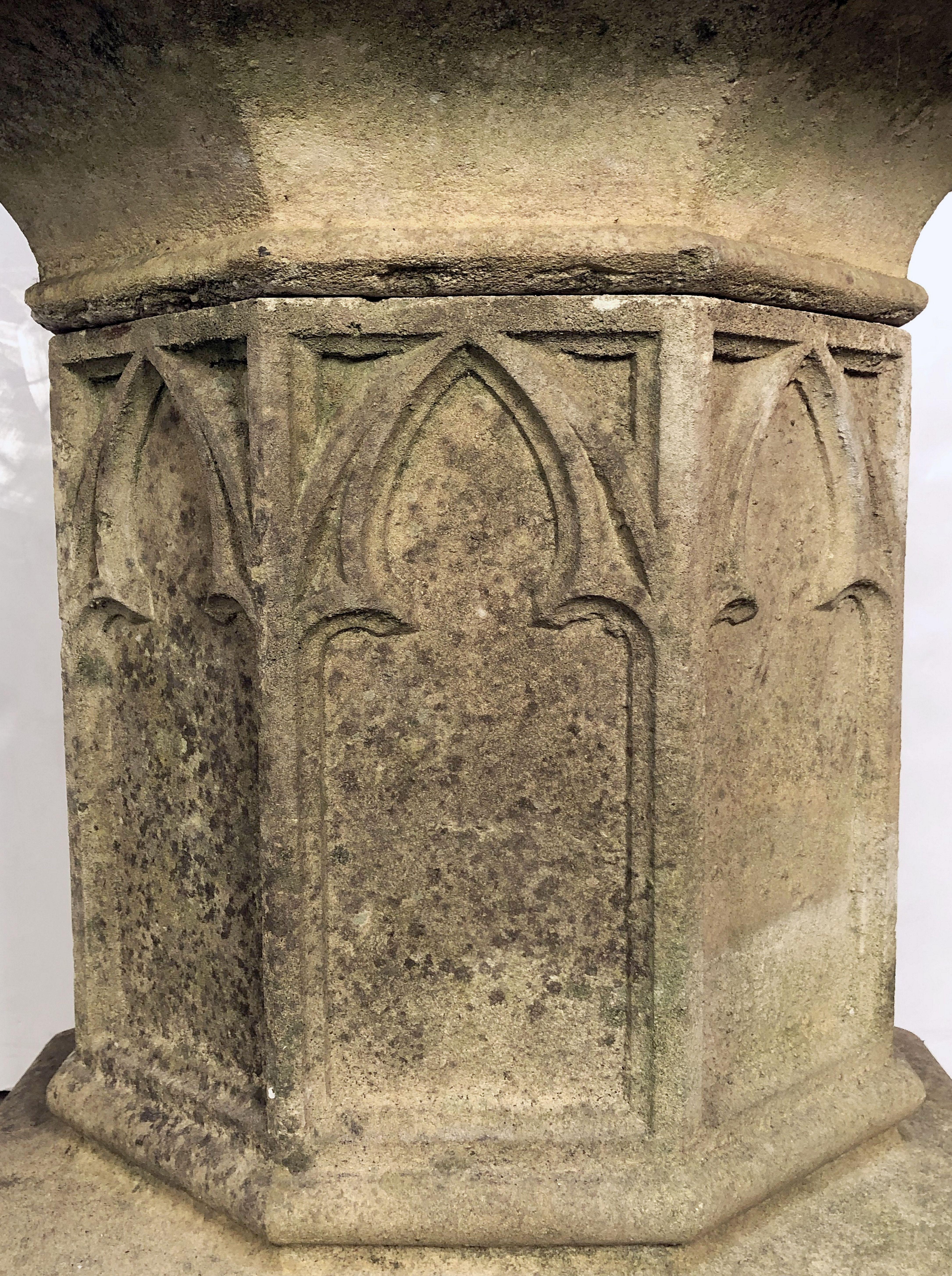 English Garden Stone Octagonal Planter on Pedestal Stand in the Gothic Style 8