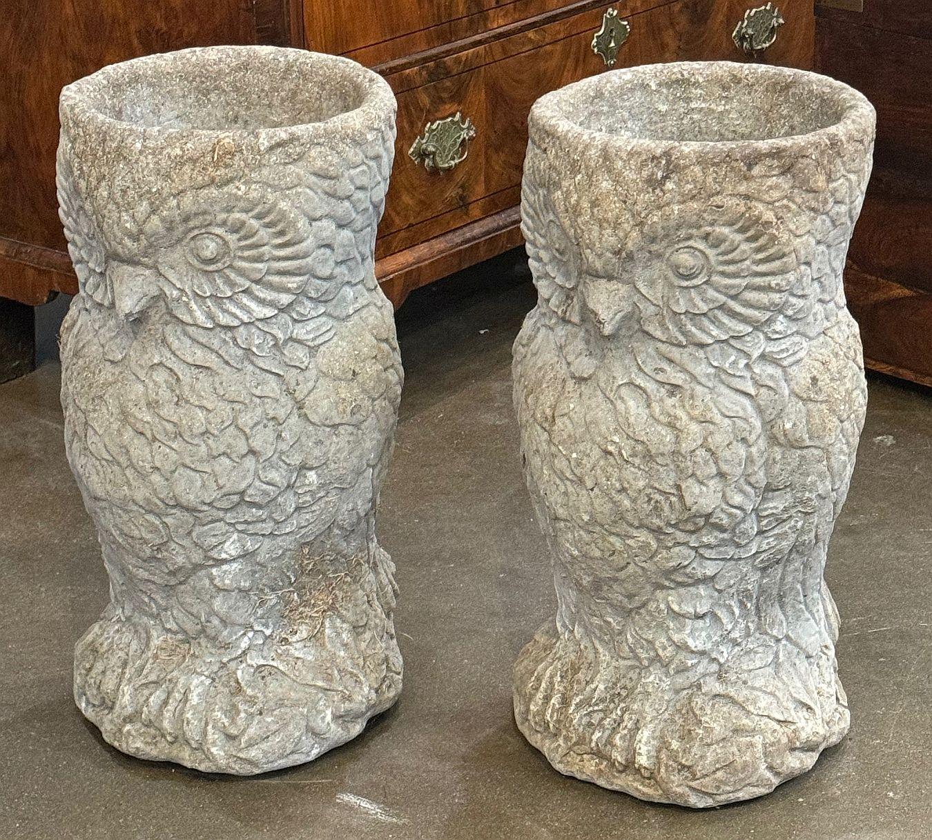 Paire de jardinières cylindriques anglaises, chaque pot ayant la forme amusante d'un hibou debout.

Deux disponibles - Prix individuels - 1895 $ par hibou.

Trou de drainage à la base.

Parfait pour un patio de jardin ou un jardin d'hiver