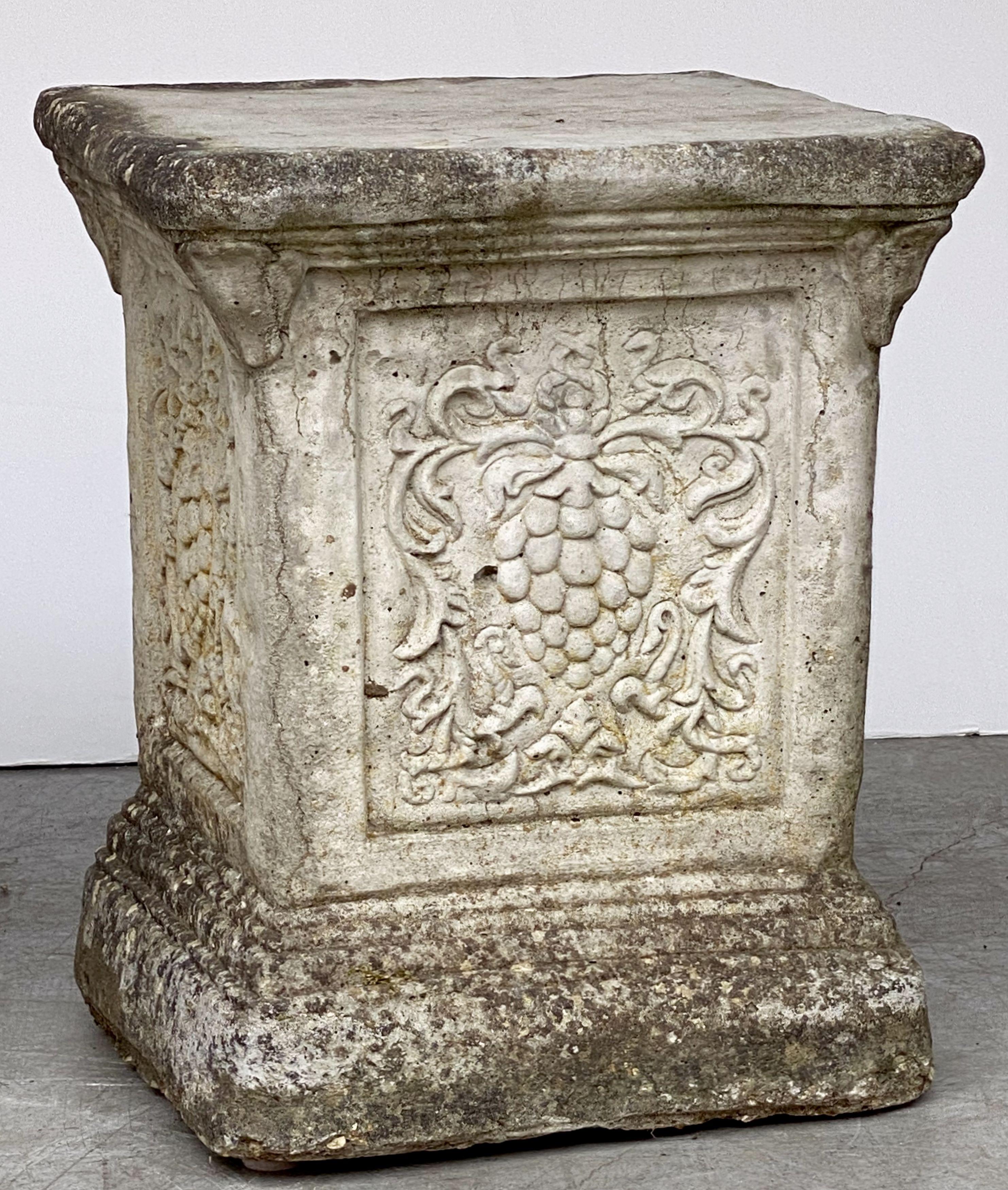 English Garden Stone Pedestal or Plinth with Grape Motif 4