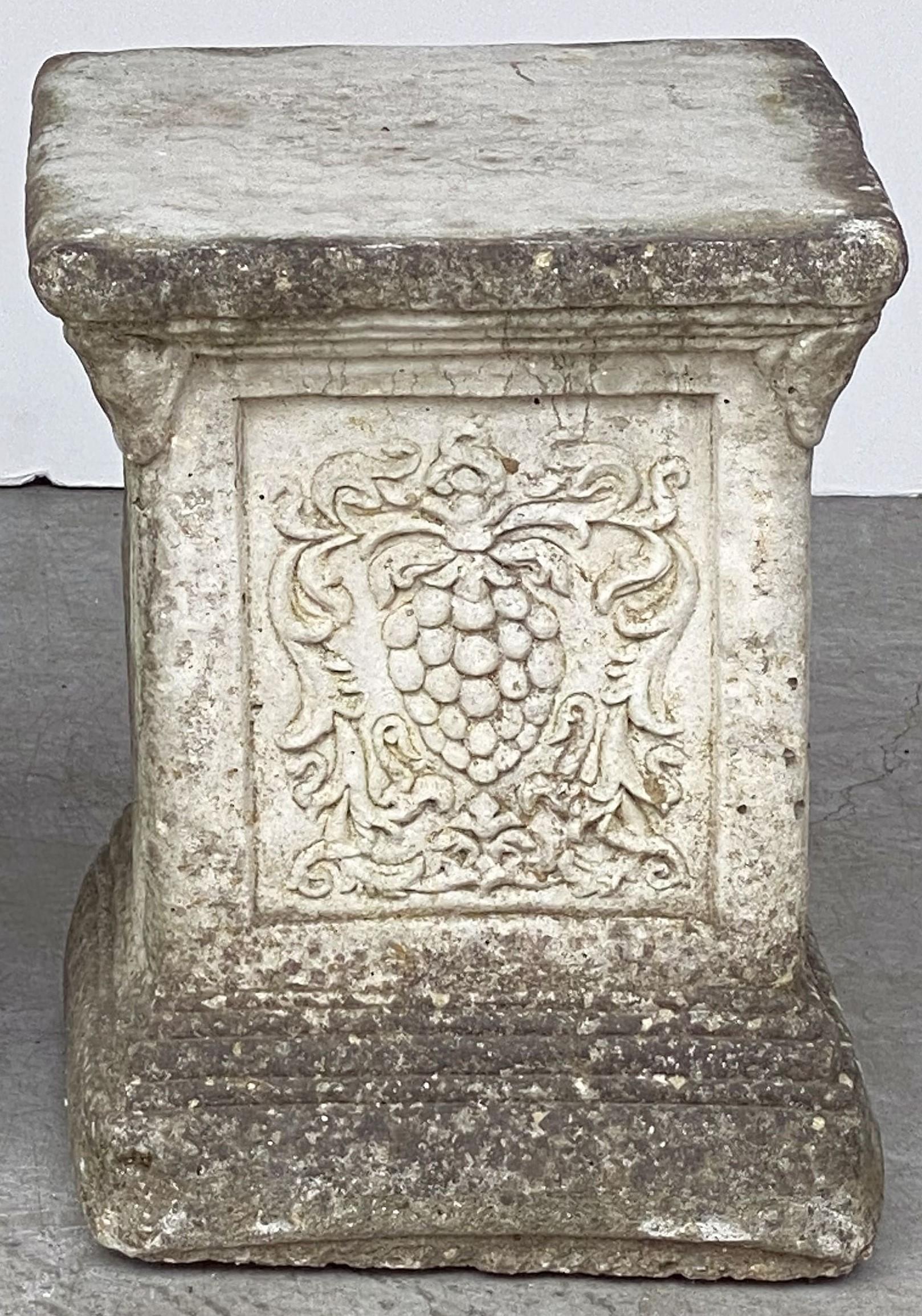 English Garden Stone Pedestal or Plinth with Grape Motif 6