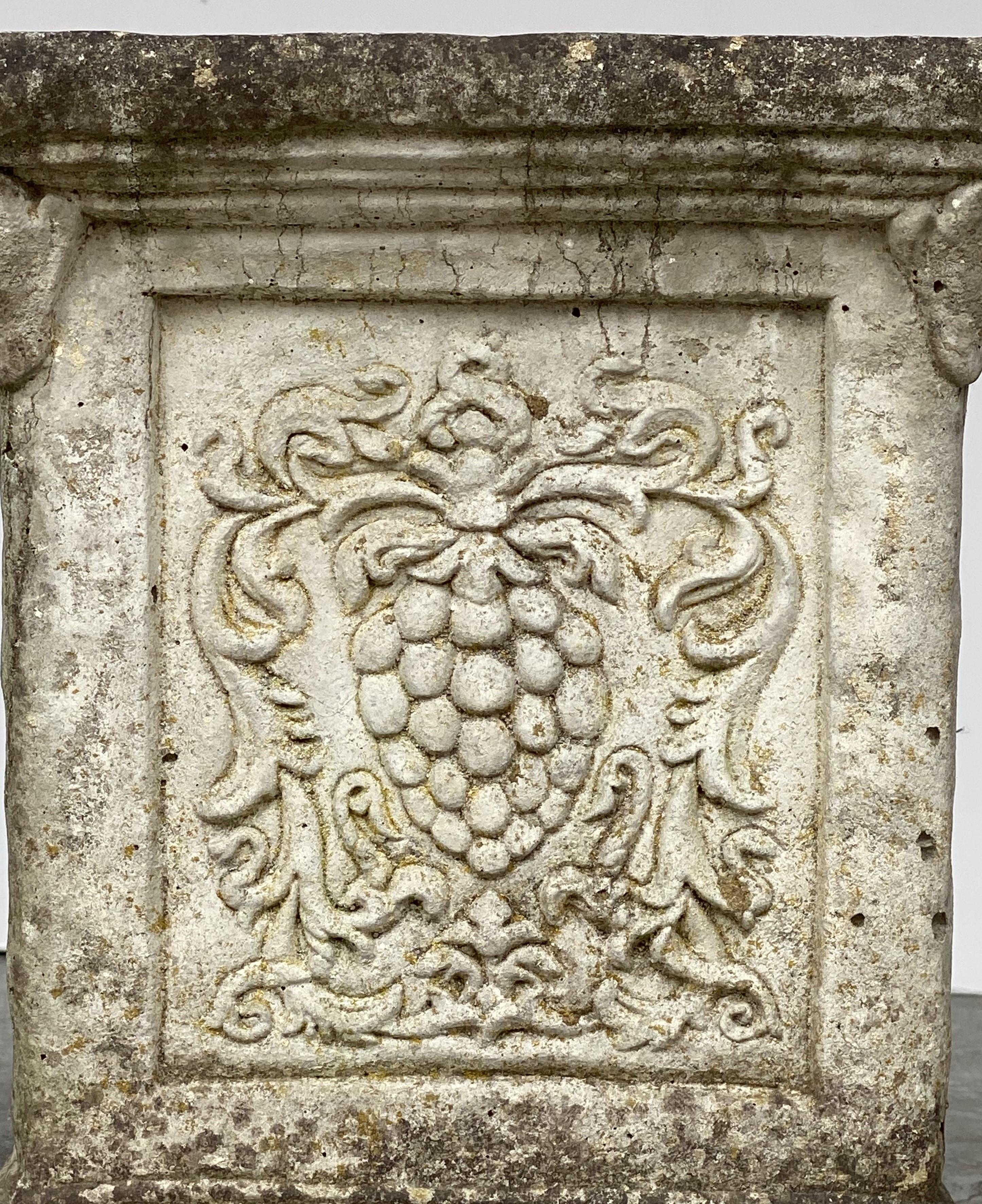 English Garden Stone Pedestal or Plinth with Grape Motif 8