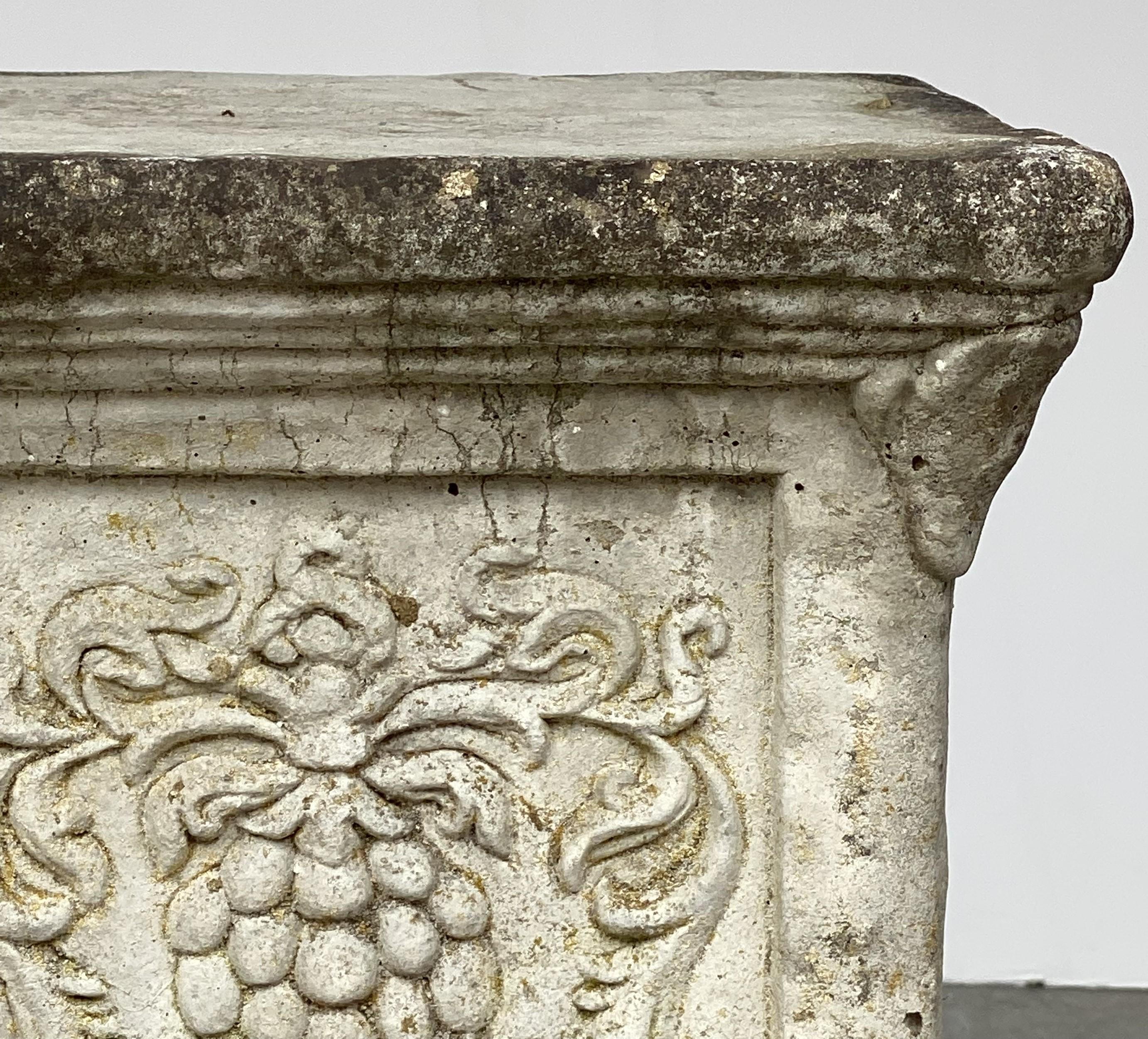 English Garden Stone Pedestal or Plinth with Grape Motif 9