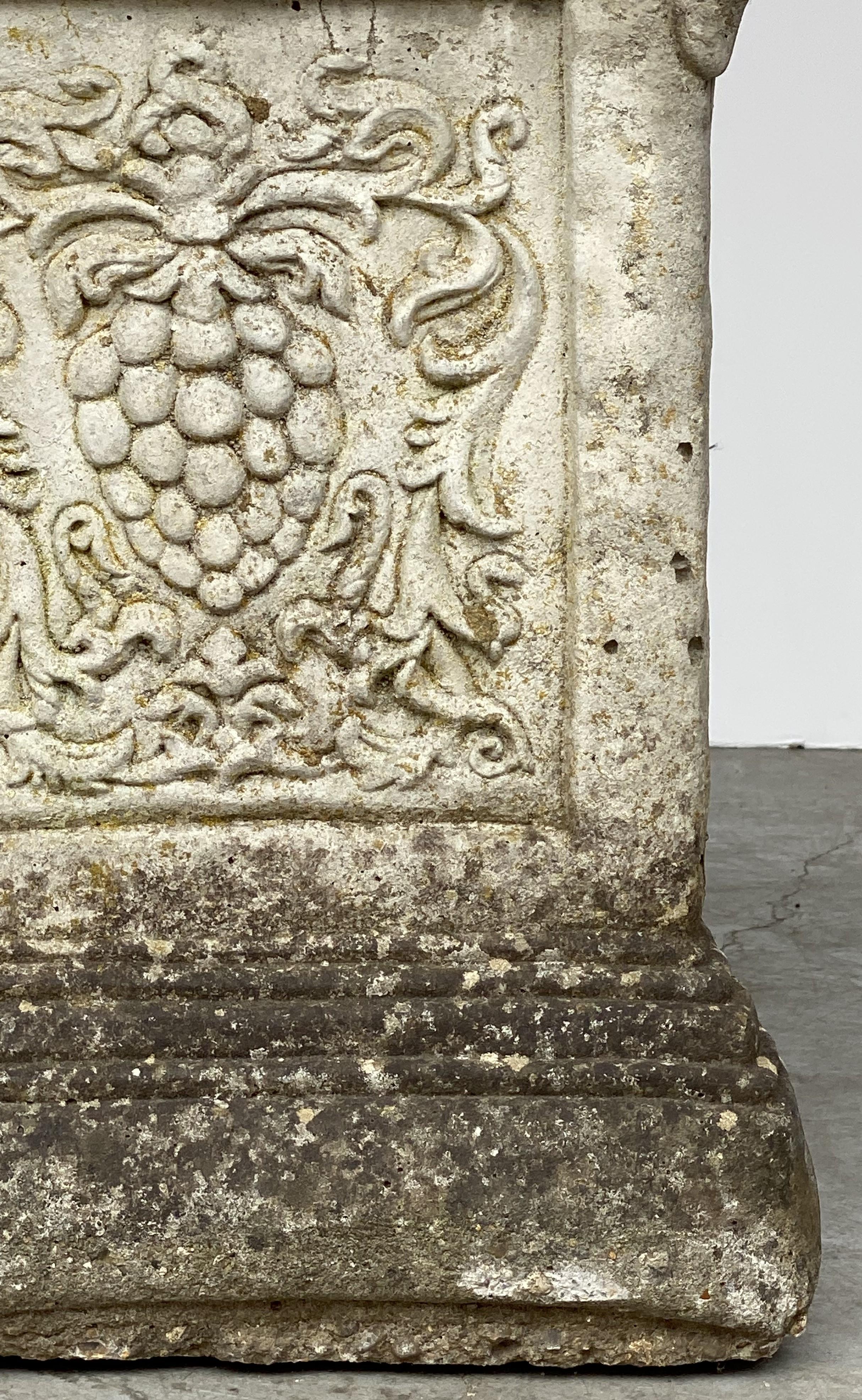 English Garden Stone Pedestal or Plinth with Grape Motif 10