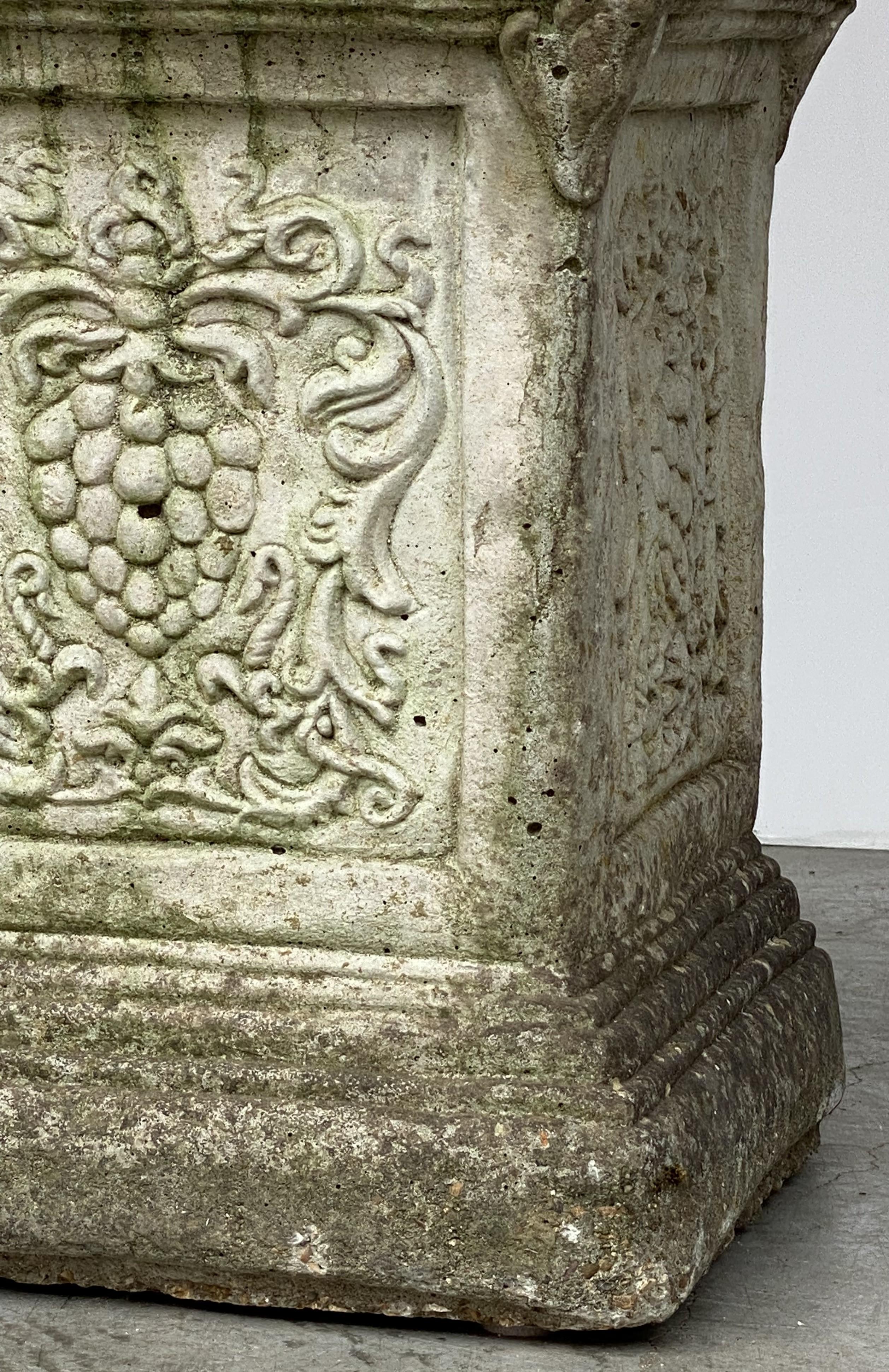 English Garden Stone Pedestal or Plinth with Grape Motif 11