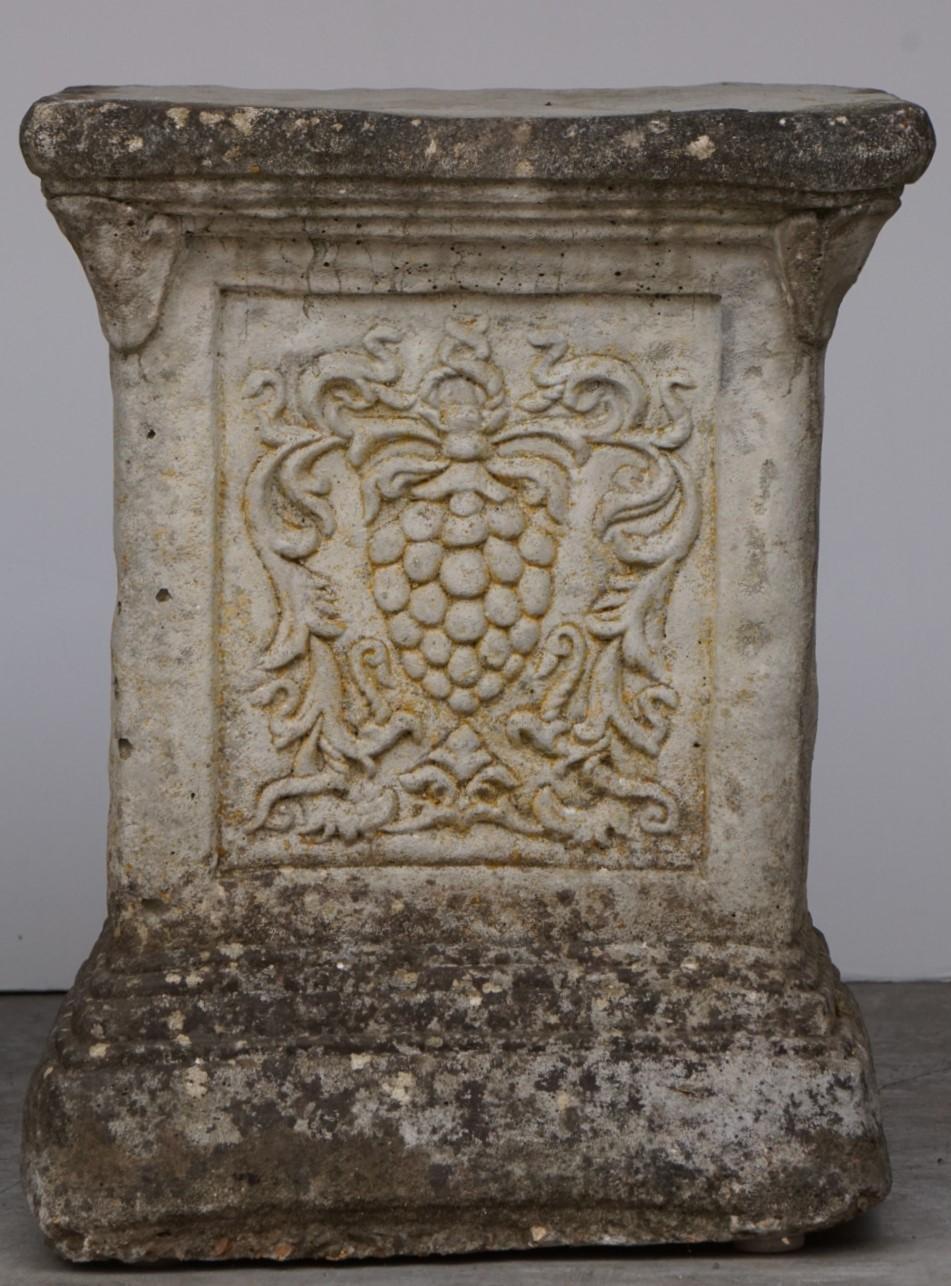 English Garden Stone Pedestal or Plinth with Grape Motif 12