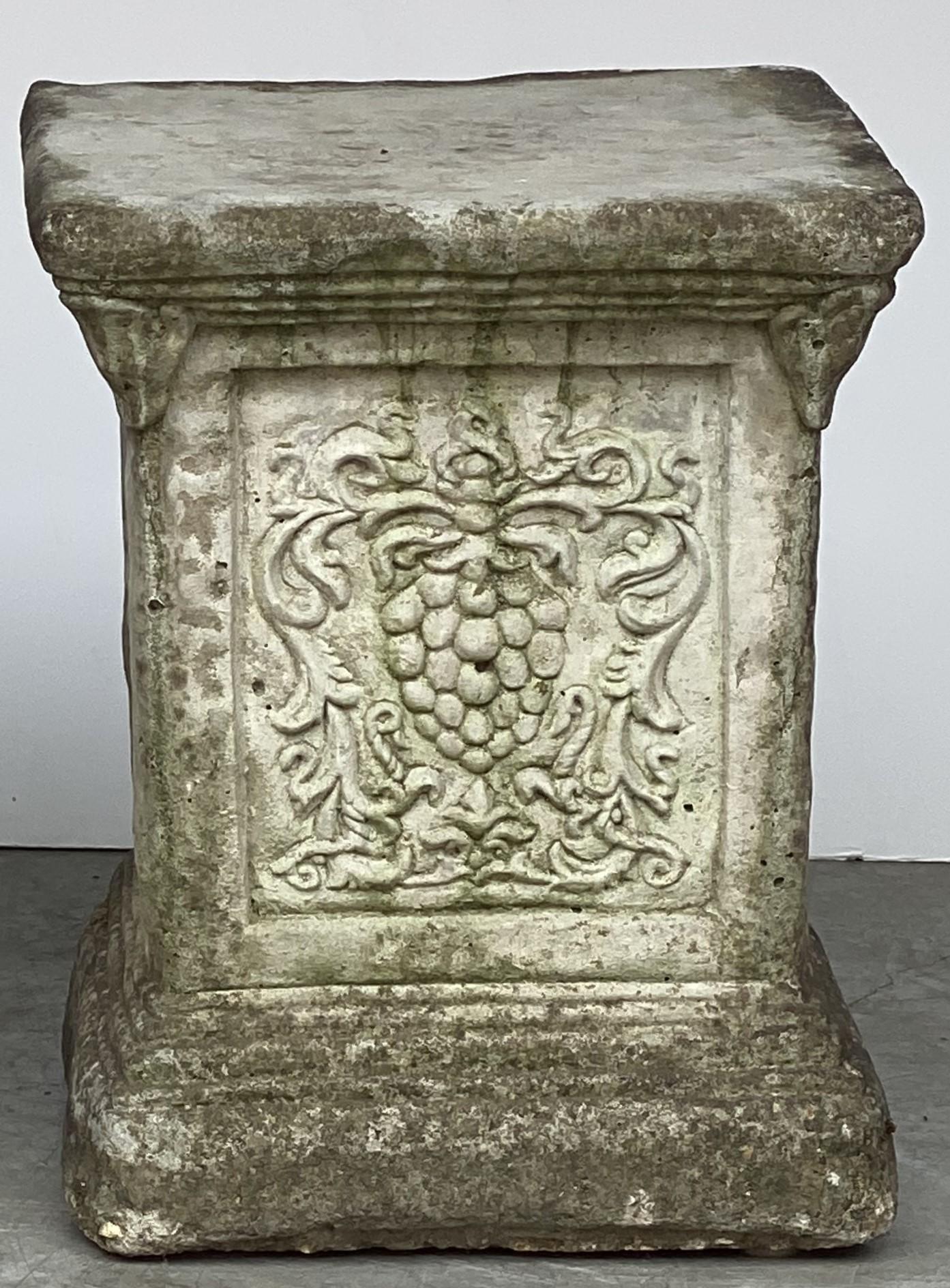 English Garden Stone Pedestal or Plinth with Grape Motif 1